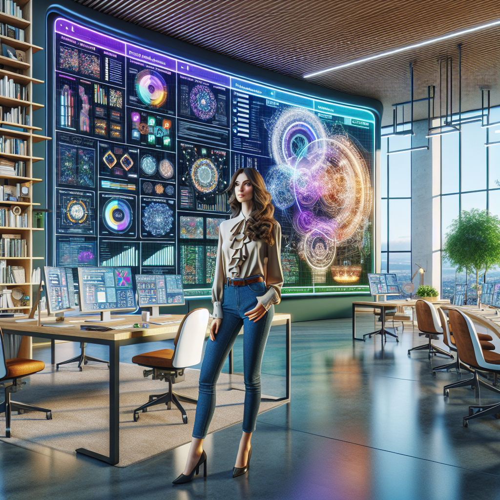 **Billedbeskrivelse til nyhedsartikel om Gemini 2.0:** Forestil dig et hyperrealistisk billede af et moderne, stilfuldt kontorlandskab, hvor teknologi og menneskelig interaktion går op i en højere enhed. På billedet står en ung professionel, en kvinde med brunt, bølget hår, iført en smart bluse og jeans, foran en stor, buet computerskærm, der viser komplekse, farverige diagrammer og interaktive visualiseringer relateret til AI, som Gemini 2.0. Skærmen er delt op i sektioner, der demonstrerer den multimodale funktionalitet, hvor tekst, grafik og koder er præsenteret side om side. Rundt om hende er der skridsebeslag med digitale gadgets som tablets, smartphones og højttalere, der alle illustrerer en integreret teknologioplevelse. I baggrunden ses en væg fyldt med anerkendte bøger om AI, datavidenskab og etik. Store vinduer lader sollys strømme ind, hvilket giver rummet en lys og inspirerende atmosfære. En grøn plante i hjørnet tilføjer et strejf af natur til det teknologiske miljø. I fronten af skærmen ses en anden person, en mand med kort hår og briller, som engageret peger på skærmen, mens han forklarer noget til kvinden. Dette fremhæver samarbejde og interaktion mellem mennesker og AI-teknologi. Stemningen i billedet emmer af innovation, fremtid og potentialet i agentisk AI, som Gemini 2.0 repræsenterer. Den opfordrer seeren til at reflektere over det brede spektrum af muligheder, som moderne AI-teknologi bringer med sig.