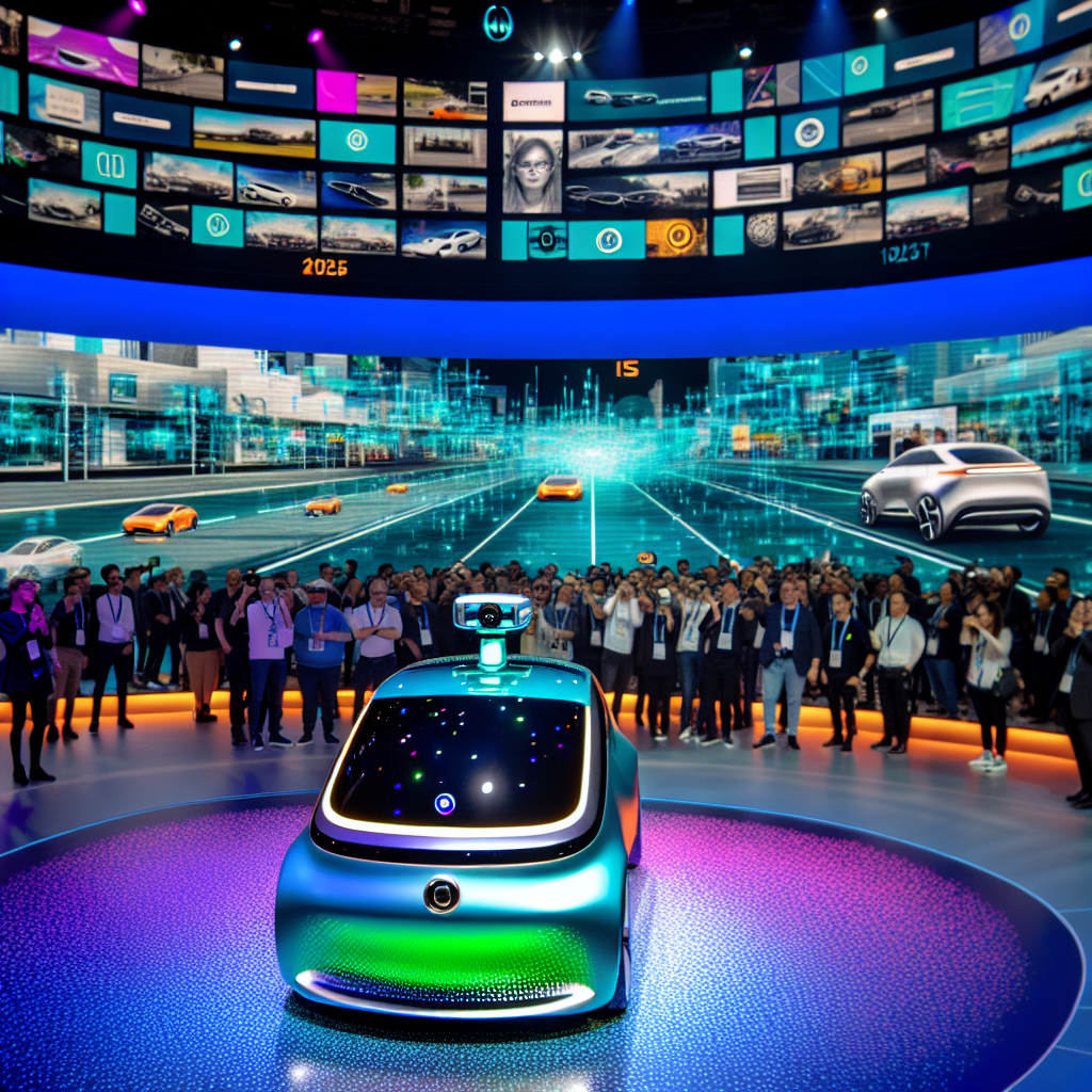 **Beskivelse af foto til nyhedsartiklen:** Billedet præsenterer et dynamisk og livligt øjeblik fra CES 2025, hvor Uber og Nvidia har afsløret deres højteknologiske samarbejde om autonome køretøjer. I forgrunden skiller en futuristisk selvkørende bil sig ud, iført et sleekt og aerodynamisk design, der glitrer i de farverige spotlys, der jagter dens polerede overflade. Bilens sidespejle er erstattet af kompakte kameraer, og dens front er prydet med et intelligent display, der interaktivt viser information om dens autonome funktioner. En lydhør skare af teknikinteresserede og proffesionelle samles omkring bilen, hvis ansigtstræk udstråler fascination. Nogle af dem tager billeder med deres smartphones, mens andre ser indad med nysgerrige øjne, efter at have fået indsigt i bilens avancerede sensorik og live-demonstrationer af dens selvkørende evner. I baggrunden danner et kæmpe LED-display et slående visuelt fokus, hvor logoerne for både Uber og Nvidia præsenteres med glitrende animationer, flankeret af skærme, der viser bevægelige billeder af autonome køretøjs-scener. Rummet har en moderne, futuristisk indretning, hvor væggene er oplyst i beroligende nuancer af blå og grøn, der harmonerer med teknologien. Publikum spænder bredt i alder, baggrund og køn, hvilket afspejler det brede offentlige interesse for den autonome fremtid. Lyset i rummet er strategisk rettet mod bilen og dens omgivelser, hvilket skaber et skarpt fokus på de fantastiske innovationer og den elektriske atmosfære, der er til stede. Alle detaljer, fra glansen på bilens lak til de improviserede interaktioner blandt gæsterne, er fanger i en ultra-realistic fotokvalitet, der gør seeren i stand til at fornemme den intense energi og betydningen af dette øjeblik i den teknologiske udvikling af autonom kørsel.