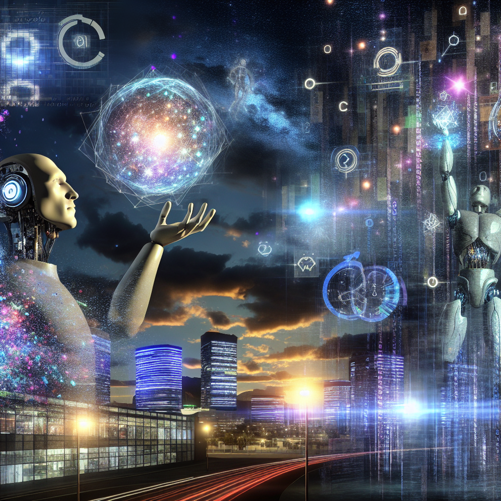 **Billedbeskrivelse til Dall-E:** Et dramatisk og hyperrealistisk billede, der symboliserer AI-markedets intensitet og konkurrence. I forgrunden ser vi to figurative titaner, der repræsenterer Anthropics og OpenAI's rivalisering. Den ene titan, klædt i en futuristisk dragt, holder en lysende, strømførende kugle, der svømmer med data og komplekse algoritmer, mens den anden titan strækker sine hænder mod en glitrende skærm, der viser grafer og trends i AI-udviklingen. Omkring dem svæver holografiske billeder af AI-modeller og programmeringskoder, der symboliserer den konstante innovation og teknologiske fremskridt i branchen. I baggrunden er en moderne by med høje bygninger, der blinker med LED-skiltning, hvor ord som 