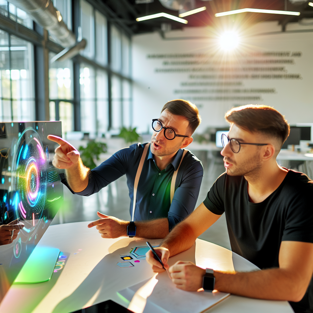 **Foto Beskrivelse:** Billedet viser et moderne, lyst kontormiljø, hvor to mænd, Max Brodeur-Urbas og Rahul Behal, sidder ved et stort, rundt bord, omgivet af en inspirerende atmosfære. I centrum af billedet er en interaktiv skærm, der stråler af farverige grafikker og et komplekst workflow-diagram med drag-and-drop moduler, der viser Gumloop's AI-løsning. Skærmens lys reflekteres på de glatte overflader af det elegante, minimalistiske møbel og tilføjer dybde til billedet. Max, iført en smart mørkeblå skjorte og briller, peger intenst på skærmen, hans ansigt lyser op af entusiasme. Hans frisure er kort og velplejet, og han viser tegn på koncentration, i takt med at han forklarer et koncept til sin kollega. Rahul har en afslappet sort T-shirt på og sidder med et notatblok i hænderne, hans bryn er let rynket i fokus, mens han skriver ned. Deres ansigtsudtryk fanger øjeblikket af kreativ sparring og teamwork. I baggrunden ses et rummeligt kontorlandskab, fyldt med højteknologiske arbejdsstationer, hvor kreativitet og innovation blomstrer. Store vinduer lader sollyset strømme ind og kaster bløde stråler på gulvet, der fremhæver moderne indretningselementer som grønne planter og kunstværker, der hænger på væggene. Væggenes farver er lyse og indbydende, med inspirerende citater der opfordrer til innovation og fremdrift i en verden af teknologi. På bordet findes også kaffekopper, et stilrent designet smarte højttaler samt et par laptoptasker, der tilføjer et personligt touch til rummet. Dette miljørepræsenterer den dynamiske og kreative atmosfære, der kendetegner Gumloop, hvor idéer flyder frit og ambitionerne for innovation og demokratisk anvendelse af AI er håndgribelige. Billedet indfanger ikke blot essensen af Gumloops mission, men også den energi og samarbejdsvilje, der driver holdet fremad i deres bestræbelser på at revolutionere workflow automation med banebrydende teknologi.