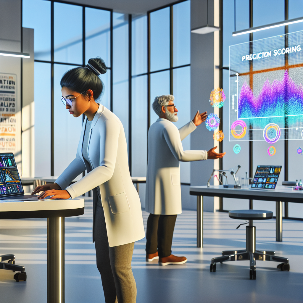 **Billedbeskrivelse:** Forestil dig et dybdegående og realistisk foto af et moderne forskningslaboratorium, hvor lysstråler fra store vinduer kaster et blødt, naturligt lys ind i det stilfulde rum. På billedet ses en ung, etnisk mangfoldig kvinde iført en hvid labfrakke, der står koncentreret, bøjet over sin bærbare computer. Hendes ansigt er oplyst af skærmens bløde lys, som tydeligt viser en kompleks datasæt-graf, der dramatisk stiger fra 41% til 89,5% i præcisionsmålinger – et oplagt fokuspunkt der indikerer hendes arbejde med AI-evaluering. I baggrunden ses en ældre mand med gråt skæg og briller i en blå skjorte, der ivrigt gestikulerer mod en stor interaktiv digital tavle. Tavlen er fyldt med detaljerede, farvekodede diagrammer og skemaer der illustrerer tre hovedkomponenter af RAG-Check: relevansscoring, span-kategorisering, og korrekthedsvurdering. Hver komponents kompleksitet er indfanget i strålende farver, hvilket fremhæver den teknologiske innovation. Laboratoriets minimalistiske design er prydet med inspirerende plakater om samarbejde og innovation, der hænger på væggene. I rummet er der synlige spor af avanceret teknologi, såsom VR-headset og tablets, der ligger spredt ud over ergonomiske skriveborde. En stor væghængt skærm viser en live-demonstration af de AI-systemer, teamet arbejder med, mens små grupper af mennesker engagerer sig i ivrige diskussioner, der tilføjer liv til scenen. Atmosfæren i rummet er fyldt med intensitet og kreativ energi, som tydeligt fremgår af de koncentrerede ansigtstræk hos forskerne og de detaljerede notater og diagrammer, der ligger på bordene. Hele kompositionen udstråler en følelse af fremskridt og innovation, idet det komplekse arbejde mod hallucination i AI-modeller bliver tydeligt og håndgribeligt i dette dynamiske og fremadskuende miljø.