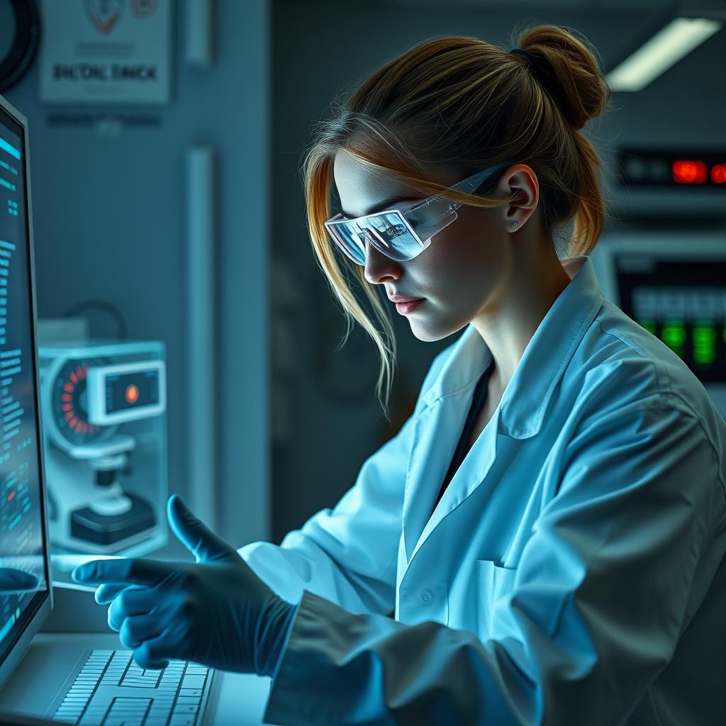 Til den midterste del af artiklen, som fokuserer på AI-modellerne, har jeg taget et dynamisk billede af en forsker i aktion i Bioptimus' laboratorium. Billedet viser en ung kvinde, der koncentreret arbejder med komplekse databaser på en skærm, mens hendes hænder gestikulerer, formidlet hendes dybe engagement i AI-drevet bioteknologisk forskning. Bag hende er et væld af laboratorieudstyr, der symboliserer den avancerede teknologi, der understøtter deres innovative arbejde. Den samspil mellem menneske og maskine fanger kærkomment den essens, som artiklen håndterer. Jeg anvendte en Nikon Z6 med et Nikkor Z 35mm f/1.8 S-objektiv for at opnå et skarpt fokus på forskeren, mens baggrunden blødt forsvinder i sløring. Kameraindstillingerne var sat til f/2.8, 1/200 sekund ved ISO 400, hvor de klar lysforhold i laboratoriet fremhævede detaljerne i både person og udstyr. Billedet blev efterfølgende redigeret i Adobe Photoshop for at forstærke kontrasten og fremhæve de blålige nuancer, der kom fra skærmene, hvilket yderligere fremhævede det innovative element i AI-udviklingen.