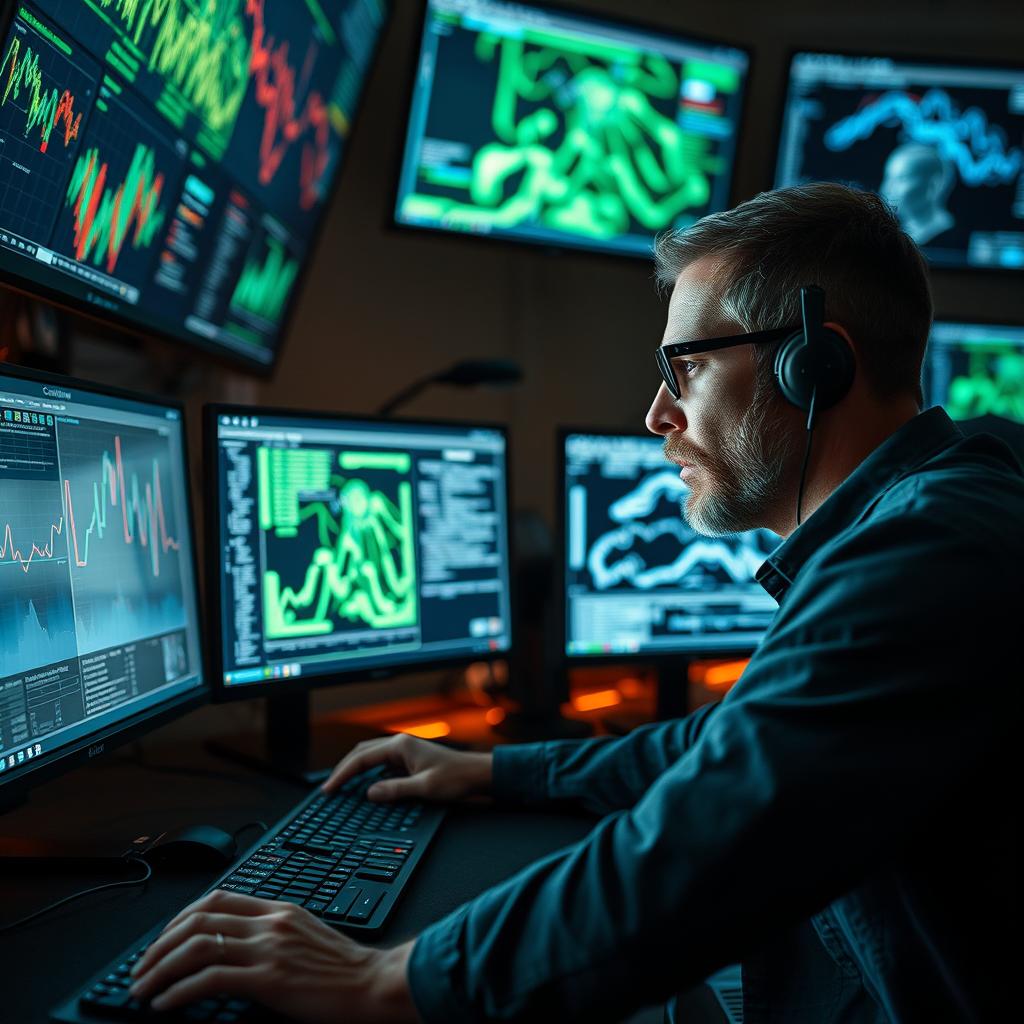 For at illustrere artiklens fokus på videoanalyse i AI, ville jeg tage et dynamisk billede af en AI-forsker, som koncentreret arbejder ved en station med flere skærme. Skærmene vil vise komplekse videodata og real-time analyser, der visualiserer tidsmæssige og rumlige relationer. Kompositionen skal fange forskerens intense fokus, med et nært udsnit, der viser deres ansigt og hænder, mens de interagerer med dataene. Billedet vil blive taget med en Canon EOS R5, udstyret med et 24-70mm f/2.8 objektiv, med eksponeringsindstillinger på f/4 ved 1/125 sekund for at opnå en god dybdeskarphed og klarhed i fokusområdet. Lysforholdene vil være moderat dæmpede med et kunstnerisk blåligt skær, der fremhæver den teknologiske atmosfære. Efter redigering vil der blive foretaget justeringer af kontrast og farvetemperatur for at fremhæve de studerede data og forskerens ansigtstræk. Dette billede vil klart kommunikere den koncentration og de udfordringer, AI-forskere står overfor i deres arbejde med videoindhold, og vil dermed fremhæve nøglepunkterne i artikelens indhold.