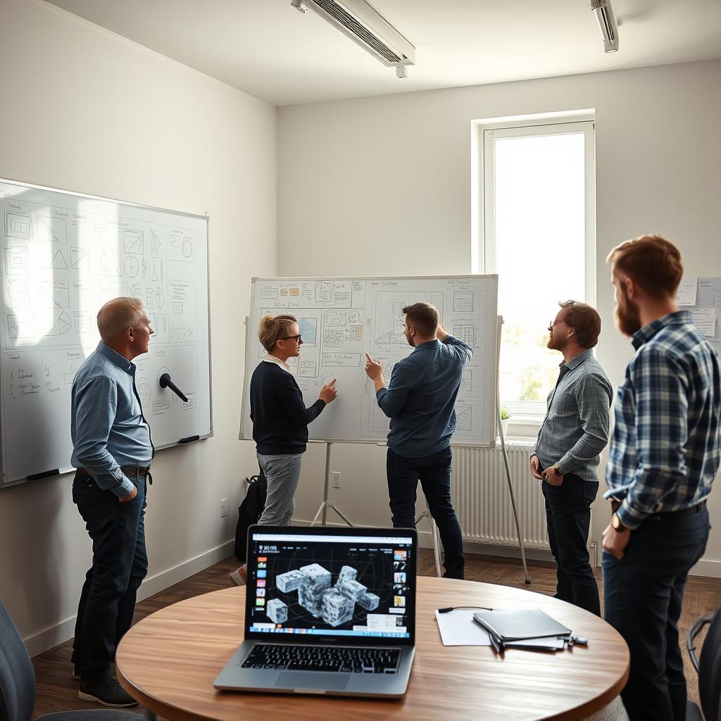 Til den afsluttende del af denne artikel kunne et passende foto være et inspirerende billede af et dynamisk brainstorming-miljø, hvor et team af forskere diskuterer Titans arkitektur. Kompositionen kan fange forskerne, der står omkring et stort whiteboard fyldt med komplekse skitser, diagrammer og noter om hukommelsesstrukturer. Det naturlige dagslys, der strømmer ind fra vinduerne, kan fremhæve deres ansigtstræk og den intense koncentration i rummet, mens en laptop i forgrunden viser visuelle data relateret til Titans. Billedet kan tages med en FUJIFILM X-T4 og en XF 16-55mm f/2.8 R LM WR linse. Indstillingerne kunne være blænde f/4 for at sikre, at både forskerne og whiteboardet er skarpe, med en ISO på 800 og en lukkerhastighed på 1/125 sek. for at opnå en klar gengivelse uden slør. Post-produktionen kan omfatte justeringer af lysstyrke og kontrast for at fremhæve dynamikken i fordelingen af ideer og den kreative energi, der præger diskussionerne om Titans' fremtidige anvendelse og potentiale.