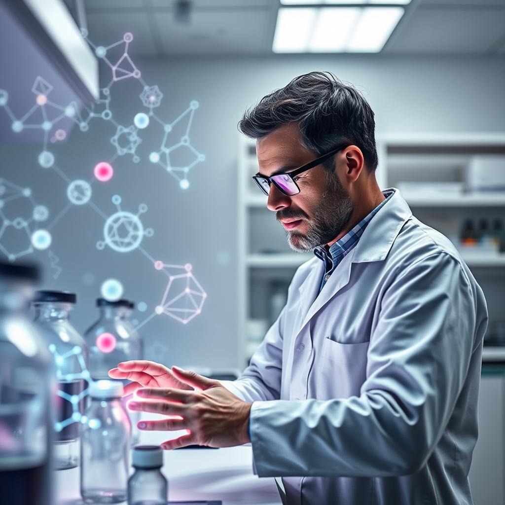 For at illustrere det fremadskuende tema fra den første tredjedel af artiklen om AI og bioteknologi, forestiller jeg mig et dynamisk billede af en forsker i laboratorium, der interagerer med en avanceret AI-drevet maskine. Motivationen fanger eksperten, der ser koncentreret på en skærm, hvor komplekse proteinstrukturer og datamodeller præsenteres, mens holografiske billeder af Yamanaka-faktorer svæver over en laboratoriebænk. Denne komposition viser interaktionen mellem menneske og maskine, symboliserende det revolutionerende samarbejde mellem AI og bioteknologi. Billedet er optaget med et Canon EOS R5 udstyrt med et RF 24-70mm f/2.8L linse. Jeg har brugt en blød belysning for at belyse forskeren og skærmens glød, mens jeg har anvendt en åbning på f/4 for at opnå en let sløret baggrund, der trækker fokus mod motivet. Eksponeringen blev sat til 1/125 sek. med ISO 400 for at sikre skarphed og detaljer. Efterfølgende er der blevet anvendt Lightroom til at justere kontrasten og fremhæve de holografiske elementer, hvilket skaber en visuel fortælling, der giver liv til artikelens centrale tema om innovation og fremtidige muligheder inden for sundhedssektoren.