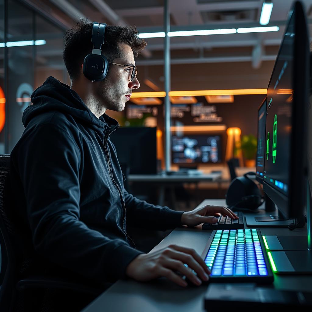 Til den afsluttende del af artiklen, forestiller jeg mig et billede, der illustrerer en moderne virksomhed, hvor AI-interaktioner styres sikkert via Nvidia's NeMo Guardrails. Billedet vil vise en AI-udvikler dybt engageret i sit arbejde, siddende foran en computer med NeMo Guardrails-grænsefladen tydeligt synlig på skærmen. Det tætvinklede perspektiv vil fange udviklerens intense fokus og den svage belysning i rummet, hvilket skaber en dramatisk stemning og fremhæver den menneskelige komponent af AI-teknologien. Jeg vil bruge mit Canon EOS R5 udstyret med en 50mm f/1.8 linse for at opnå en smuk bokeh, der isolerer udvikleren fra baggrunden og skaber en følelse af intimitet. Eksponeringsindstillingerne vil inkludere en lukkerhastighed på 1/60 sek., en blændeåbning på f/2.8, og ISO 800 for at fange den bløde glød fra skærmen uden at introducere støj. Efterfølgende vil jeg i post-produktionen justere lysstyrke og farver for at accentuere nuancerne, der symboliserer innovation og sikkerhed, hvilket vil kommunikere den grundlæggende betydning af NeMo Guardrails i erhvervslivet. Dette billede vil dermed ikke kun fungere som en visuel repræsentation, men også en stærk metafor for den symbiose mellem menneske og teknologi.