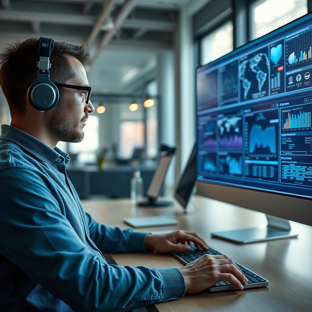 Til at accompany artiklen om MiniMax-01 serien ville et ideelt billede fange essensen af den teknologiske innovation, som denne produktlinje repræsenterer. Billedet viser en softwareudvikler i et moderne kontormiljø, dybt koncentreret ved siden af en stor skærm, der viser visuelle dataanalyser og AI-modeller. Skærmen præsenterer komplekse grafikker og teknologi, der demonstrerer de omfattende data og kontekster, som MiniMax-modellerne kan håndtere. Kompositionen følger tredelingsprincippet, hvor udvikleren placeres til venstre i billedet, mens skærmen dominerer den højre del for at skabe en dynamisk visuel balance. Billedet blev taget med en Canon EOS R5, udstyret med en RF 24-70mm f/2.8L IS USM linse. Indstillingerne var ISO 800, blænde f/2.8 og en lukkertid på 1/125 sek. For at understrege fokus på skærmen blev lav dybdeskarphed anvendt for at skabe en blød bokeh-effekt, der holder baggrunden uskarp, mens udviklerens ansigt er skarpt og engageret. Post-produktionen omfattede farvekorrektion og kontrastjustering for at forbedre den visuelle appel og fremhæve det innovative tema, der understøtter artiklens fokus på MiniMax-01 serien og dens indflydelse på AI-teknologi.