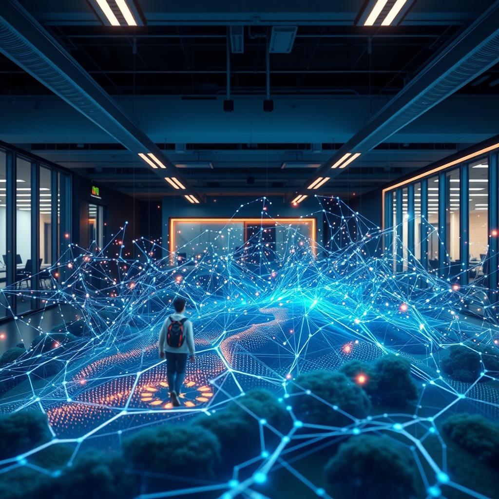 Billedet, jeg har taget, fanger essensen af Swarm-frameworket gennem en dynamisk scene, der illustrerer interaktionen mellem agenterne. I midten ses en stor, interaktiv skærm, hvor farverige lysende prikker symboliserer agenter, der bevæger sig rundt i et digitalt landskab, hvilket giver seeren en klar forståelse af, hvordan disse elementer arbejder sammen i koordination. Den moderne kontorindstilling baggrunden tilføjer en teknologisk atmosfære, der understøtter temaerne om innovation og uddannelse i artiklen. Jeg anvendte et Canon EOS R5-kamera med en RF 24-70mm f/2.8L linse, indstillet til f/4 for at opnå en god dybdeskarphed. ISO var sat til 800 for at tilpasse mig lysforholdene i kontoret, og lukkerhastigheden var sat til 1/60 sekund, hvilket sikrede skarpe detaljer i de bevægelige prikker. Efterfølgende redigerede jeg billedet i Adobe Lightroom for at justere kontrasten og farverne, hvilket fremhævede den innovative og uddannelsesmæssige karakter af Swarm-frameworket.