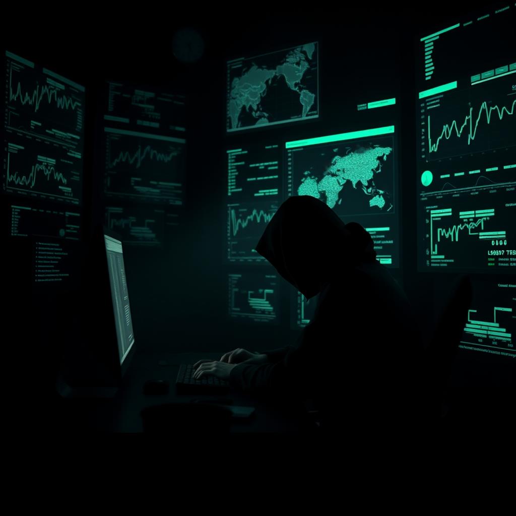 Til den første tredjedel af artiklen om AI-drevne cybertrusler forestiller jeg mig et billede, der kraftfuldt viser temaet omkring