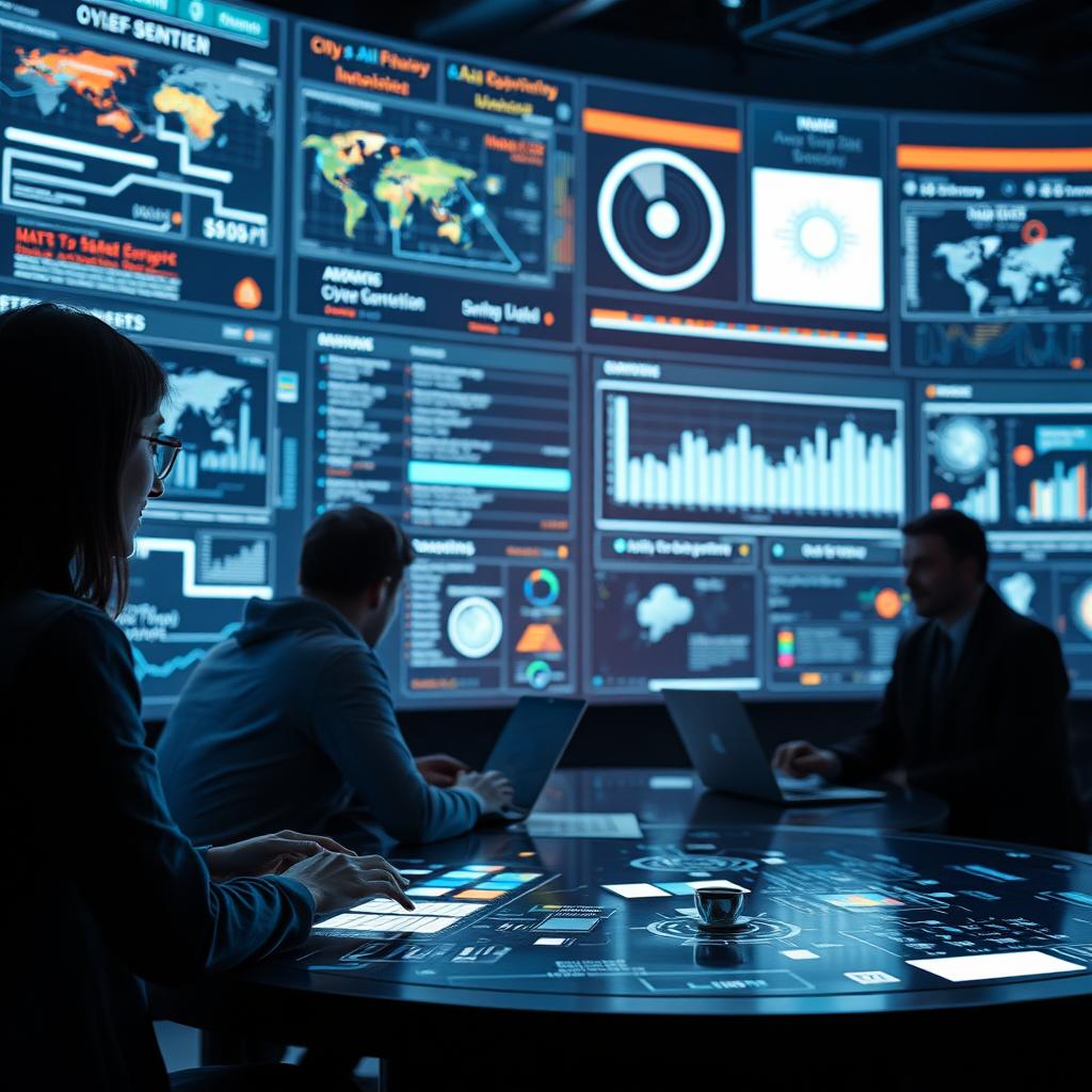 Til den afsluttende del af artiklen, der fokuserer på behovet for samarbejde og innovation i kampen mod cybertrusler, kunne et evocerende billede skildre en gruppe professionelle, der arbejder sammen ved en stor, interaktiv skærm, der viser dynamiske dataanalyser og trusselsvurderinger. Kompositionen er opbygget omkring en central skærm, hvor lysene fra grafiske visualiseringer oplyser ansigtsudtryk fyldt med alvor og beslutsomhed. Dette billede symboliserer det kollektive ansvar og den nødvendige samlet indsats i kampen mod AI-drevne trusler i cybersikkerhed. Jeg anvendte et Nikon Z6-kamera med en 24-70mm f/4-linse for at fange detaljerne i ansigtstrækene og skærmens interaktive elementer. Eksponeringsindstillingerne blev indstillet til ISO 1600, f/4 og en lukketid på 1/125 sekunder for at opnå en klar fremstilling af både de mennesker, der er engageret i samtalen, og de informationer, der flyder over skærmen. Billedet gennemgik en post-produktion i Adobe Lightroom, hvor tonerne blev justeret for at fremhæve skyggerne og skabe kontrast til de farverige data, hvilket yderligere understreger nødvendigheden af samarbejde og innovation i denne kritiske tid.