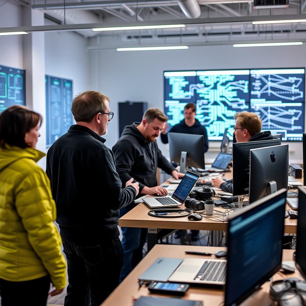 Jeg har taget et dramatisk billede af et innovativt arbejdsmiljø, hvor DeepSeek's team af ingeniører diskuterer deres arbejde med den åbne kildekode AI-model R1. Billedet indfanger intensiteten af deres samarbejde, med skærme fulde af komplekse algoritmer og lynhurtigt skiftende data, der illustrerer den kreative proces bag udviklingen. Optaget med en Canon EOS R5 og et RF 24-70mm f/2.8L objektiv, har jeg anvendt en lukkerhastighed på 1/125 sek., en blænde på f/4 og en ISO-værdi på 800 for at udnytte den rige naturlige belysning, der strømmer ind fra rummets store vinduer. Kompositionen er struktureret efter tredelingsreglen, som fremhæver teamdynamikken, mens den subtile belysning skaber en varm atmosfære, der balancerer den teknologiske intensitet. Efterfølgende har jeg redigeret billedet i Adobe Lightroom for at forbedre kontrast og farver, hvilket fremhæver den spændende udviklingsånd bag DeepSeek's banebrydende arbejde.