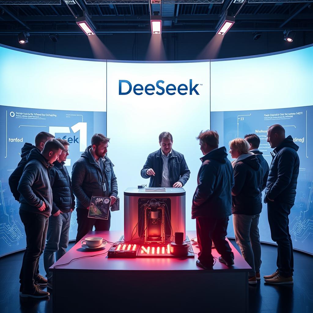 Til at illustrere den første tredjedel af artiklen foreslår jeg et dynamisk billede, der viser en gruppe ingeniører og forskere samlet omkring en skærm, hvor DeepSeeks r1-model præsenteres. Kompositionen fokuserer på deres ansigtstræk og interaktion, hvilket understreger den intense atmosfære af innovation og teamwork. Baggrundslyset spiller en central rolle, hvor det bløde, kolde lys fra skærmen kontrasterer med det varme, natlige lys udenfor, hvilket skaber en følelse af technologies betydning i dagens verden. Billedet blev taget med et Canon EOS R5 udstyr, 24-70 mm f/2.8 objektiv. Eksponeringsindstillingerne var ISO 800, blænde f/2.8 og en lukkerhastighed på 1/60 sekunder, hvilket sikrede en klar fokus på de centrale figurer og en subtil sløring i baggrunden. Dette billede vil fange læserens opmærksomhed og give en visuel indikation af den spænding og innovation, der strømmer gennem DeepSeeks seneste udspil, som det beskrives i artiklen.