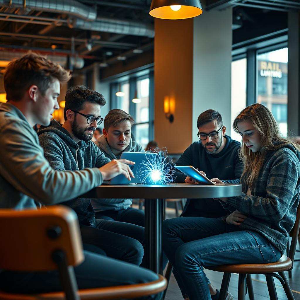 For at illustrere den markante interesse blandt unge brugere for AI-apps, vil jeg tage et dynamisk foto af en gruppe unge mennesker, der interagerer med forskellige digitale enheder i et moderne café-miljø. Billedet vil fange dem i en livlig samtale, mens de engrosseteret stirrer ind i deres enheder, hvor forskellige AI-applikationer er åbnet. Med en komposition baseret på gyldne snit-teori vil jeg placere de centrale figurer harmonisk tæt på højteknologiske elementer som laptops og tablets, hvilket vil bidrage til den engagerede atmosfære. Jeg vil bruge et Canon EOS R5 kamera sammen med et RF 28-70mm f/2.0L objektiv for at opnå en skarp dybde og en smuk bokeh, der fremhæver det livlige miljø. Eksponeringsindstillingerne vil være f/2.8 for behagelig dybdeskarphed, en lukkerhastighed på 1/125 sek. og ISO 400. Under post-produktionen vil jeg redigere billedet i Adobe Lightroom, hvor jeg vil justere kontrasten og farverne for at fremhæve energien og entusiasmen blandt de unge brugere for teknologi og AI.