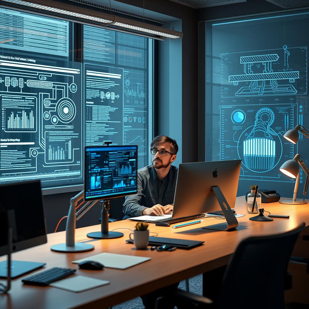 Til denne artikel vil jeg tage et foto af et futuristisk kontormiljø, hvor en designer arbejder med en AI-drevet software til at skabe grafisk indhold. Billedet vil være komponeret med designeren placeret i midten, omgivet af skærme, der viser både designprocessen og AI-værktøjets interface. Dette vil symbolisere den direkte interaktion mellem menneskelig kreativitet og AI, hvilket er centralt for diskussionen om, hvordan ophavsret påvirkes af AI-genererede værker. Jeg vil anvende mit Canon EOS R5 kamera med en 24-70mm f/2.8 linse for at sikre skarphed og dybdeskarphed. Eksponeringen vil være sat til f/4, ISO 400 og en lukketid på 1/60 sekunder for at fange den naturlige belysning i rummet, samtidig med at der er plads til veltænkt lysoplysning fra skærmene. Billedet vil være efterbehandlet i Adobe Lightroom, hvor jeg vil justere kontrast og farver for at fremhæve den dynamiske atmosfære af teknologiens indflydelse på kreativitet.