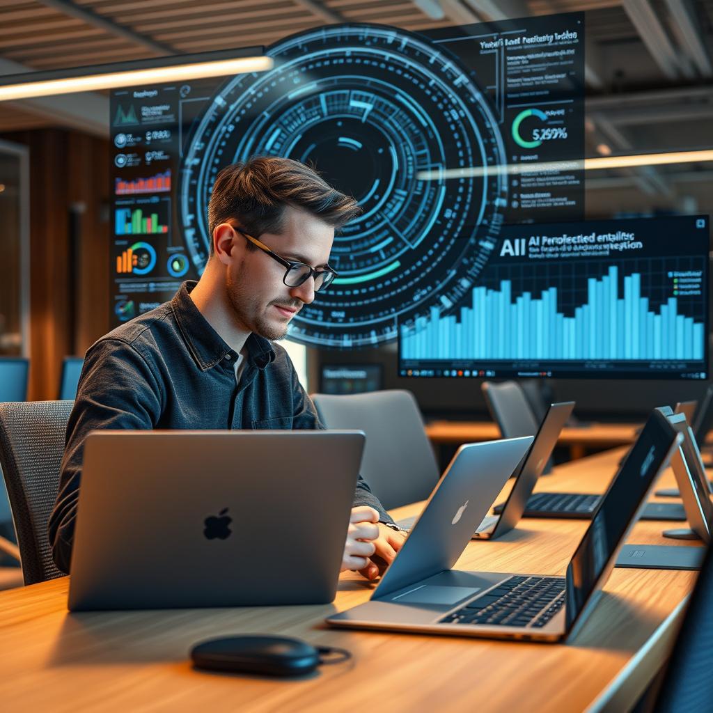 Til den afsluttende del af artiklen om Microsofts AI-fokus forestiller jeg mig et billedet af en moderne kontorarbejdsplads, hvor flere Surface-enheder er i brug samtidigt. Et centralt motiv vil være en bruger, der engageret interagerer med en Surface Laptop, mens en skærm i baggrunden demonstrerer en omfattende datavisualisering, der illustrerer AIs styrker, såsom hurtige realtidsanalysers på effektivitet. Motivets komposition vil fremhæve den dynamiske integration af teknologi i det moderne arbejdsrum, underbygget af et miljø, der signalerer innovation og bæredygtighed. Jeg vil benytte mit Canon EOS R5 udstyrt med en RF 24-70mm f/2.8L linse, hvilket giver mulighed for at indfange dybde og klarhed i motivet. Eksponeringsindstillingerne vil være ISO 400, f/5,0 med 1/160 sekunder for at opnå en perfekt balance mellem skarphed og lysindfald fra det naturlige lys i rummet. For at fremhæve kontorets moderne æstetik vil der være anvendt belysning fra bløde LED-lamper, og i post-produktionen vil jeg justere fokus og kontrast, så både teknologi og brugerens engagement træder tydeligere frem uden at overmande billedet. Denne komposition vil understøtte artiklens fremhævelse af, hvordan Microsofts produkter transformererer erhvervslivet.