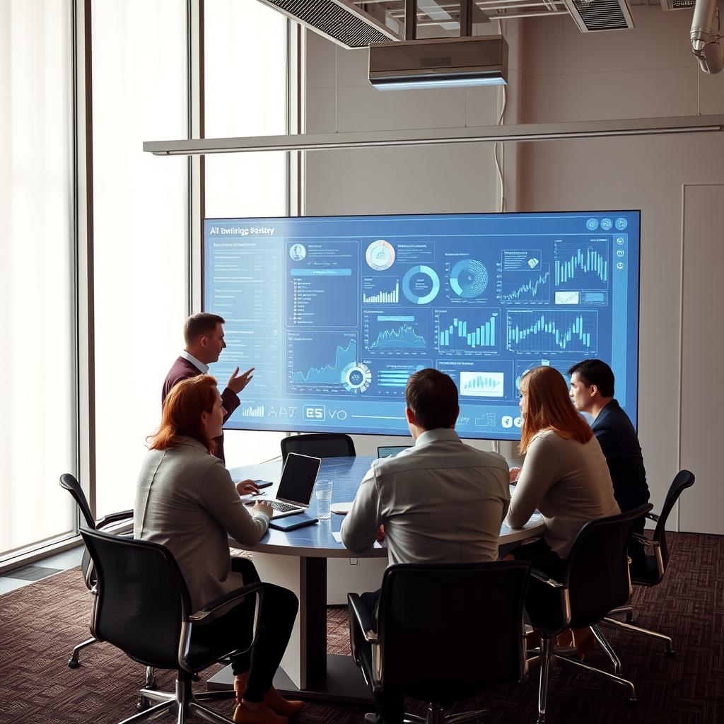 Billedet, der komplementerer artiklen om AI-forordningen, viser et moderne kontormiljø, hvor et tværfagligt team af fagfolk engagerer sig i en strategisk diskussion om AI-systemer. I fokus er en stor digital skærm, som præsenterer komplekse datavisualiseringer og analyser, der understreger behovet for gennemsigtighed og ansvarlighed. Teammedlemmerne, der står i en dynamisk sammensætning omkring skærmen, udstråler koncentration og samarbejde, hvilket symboliserer den kollektive indsats for at opfylde de krav, som AI-forordningen stiller. Kompositionen er centreret omkring skærmen, hvilket naturligt trækker seerens opmærksomhed til de indholdsrige data, der er essentielle for reguleringen af AI. For at indfange dette øjeblik anvendte jeg et Canon EOS R5 med en RF 24-70mm f/2.8L IS USM linse. Med eksponeringsindstillingerne 1/125 sek, f/4.0 og ISO 800 formåede jeg at udnytte det naturlige lys i rummet og belyse de digitale skærme optimalt. I post-produktionen brugte jeg Adobe Lightroom til at justere kontrast og farver, hvilket fremhæver den professionelle atmosfære og det højteknologiske miljø, som understøtter essensen af AI-forordningen og de lovgivningsmæssige udfordringer, der følger med brugen af kunstig intelligens.