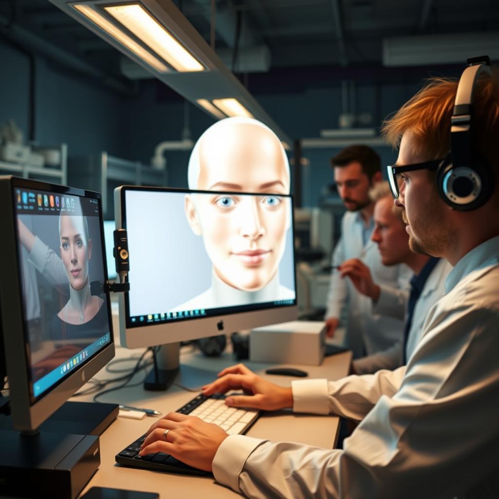 For at illustrere den første tredjedel af artiklen om deepfake-teknologi og introduktionen af OmniHuman-1, vil jeg tage et billede af en teknologisk laboratorieindstilling, hvor forskere arbejder på udviklingen af denne banebrydende teknologi. Jeg vil fokusere på et nærbillede af en computerskærm med en deepfake-applikation i aktion, der viser transformationen af et referencebillede til en video, hvilket fremhæver den utrolige realisme og kompleksitet ved teknologien. Billedet vil også inkludere forskere i baggrunden, der interagerer med udstyret, og dermed understrege den menneskelige faktor i denne avancerede teknologi. Jeg vil bruge et Canon EOS R5 kamera med en 50mm f/1.2 linse for at opnå en skarp, detaljefyldt fremtoning af skærmen samtidig med, at baggrunden bliver let sløret for at skabe dybde. Eksponeringsindstillingerne vil være ISO 800, blænde f/2.8 og en lukkehastighed på 1/60 sekunder for at sikre korrekt lysbalance og undgå bevægelsessløring. Post-produktionen vil inkludere farvekorrektion og let justering af kontrast for at forbedre billedets visuelle appel og maksimere dets indvirkning i nyhedsartiklen.