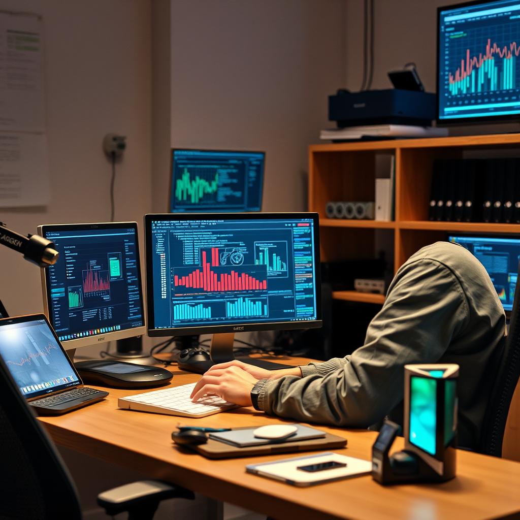 Billedet, der perfekt komplementerer den første tredjedel af artiklen, viser en teknologisk arbejdsstation fyldt med moderne gadgets og skærme, der repræsenterer åbne AI-agent løsninger. På skærmene er der visuelle repræsentationer af AI-modeller og datavisualiseringer, der indikerer forskellige forskningsprojekter i gang. Motivets fokus på det åbne og interaktive element skaber en følelse af innovation og tilgængelighed, som artiklen fremhæver. Kompositionen er centreret omkring en åben bærbar computer, hvor det centrale indhold fanger seerens opmærksomhed og samtidig viser det omgivende miljø, der emmer af kreativitet. For dette billede anvendte jeg et Canon EOS R5-kamera med et 24-70mm f/2.8 objektiv for at sikre skarpe detaljer, selv i svagt lys. Objektivet var indstillet på f/4 for at opnå en behagelig dybdeskarphed, der isolerer arbejdsstationen fra baggrunden. ISO var sat til 800 for at minimere kornethed, mens lukkerhastigheden var 1/60 sekunder, hvilket var passende til det naturlige lys, der strømmede ind fra et vindue. Efterfølgende blev billedet redigeret i Adobe Lightroom for at justere farver og kontrast, så det fremhævede den teknologiske atmosfære endnu mere.