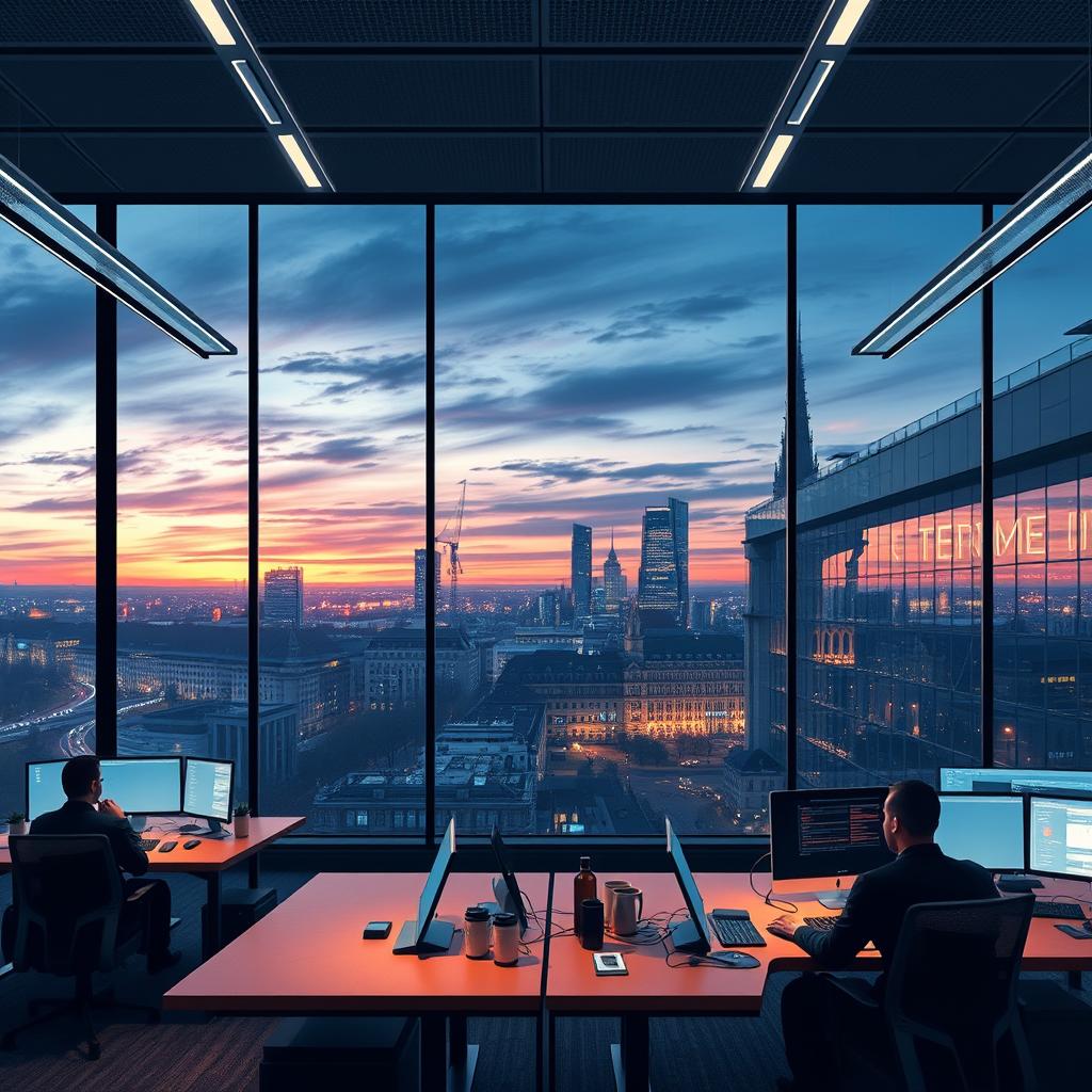 Jeg foreslår et dramatisk billede, der illustrerer OpenAIs nye kontor i München og de nye muligheder, det bringer for AI i Tyskland. Dette billede skal fange stemningen af innovation og fremtidighed, og det vil vise et travlt kontormiljø med medarbejdere i aktion. I forgrunden vil der være moderne arbejdsstationer med den nyeste teknologi, mens et væld af digitale skærme, der præsenterer data og AI-analyser, vil være synlige. Derudover kan man se Münchens skyline gennem vinduerne, hvilket symboliserer forbindelsen mellem OpenAI og den lokale teknologi-industri. Billedet er taget med et Sony A7R IV, udstyret med et 24-70mm f/2.8 objektiv for at opnå en skarp dybdeskarphed, der fremhæver arbejdet og interaktionen blandt medarbejdere. Eksponeringsindstillingerne var ISO 200, lukkerhastighed på 1/125 sekund og blænde f/4 for at opnå en behagelig belysning af indendørs scenerne, mens jeg også fanger den naturlige dagslys fra vinduerne. Efterfølgende har jeg bearbejdet billedet i Adobe Lightroom for at justere kontrasten og farverne, hvilket skaber en livlig og inspirerende atmosfære, der perfekt komplementerer artikklens tema om AI-udviklingen i Tyskland.