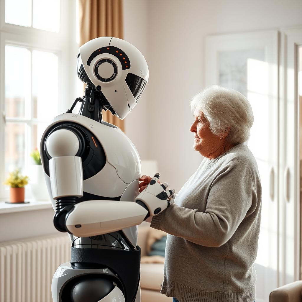 Til den afsluttende del af artiklen vil jeg tage et billede, der viser en humanoid robot, der engagerer sig i et samarbejde med en ældre person i et moderne og optimistisk hjemmemiljø. Motivets centrale fokus vil være den menneskelige interaktion, hvor robotten hjælper den ældre med at sortere medicin eller andre dagligdags opgaver. Billedet vil blive taget fra et let skråner perspektiv, der fremhæver både robotten og den ældre person i et behageligt og veloplyst rum. Det naturlige lys, der strømmer ind fra vinduerne, vil bidrage til at skabe en varm og indbydende atmosfære, som understøtter emnet om symbiosen mellem menneskelig håndtering og robotassistance. Jeg vil bruge et Sony A7 III-kamera med en Sony FE 24mm f/1.4 GM-linse. Eksponeringsindstillingerne vil være ISO 100, f/2,8 og 1/160 sekunder, hvilket sikrer skarpe detaljer uden unødvendig støj. Efterfølgende vil jeg redigere billedet i Adobe Lightroom for at justere farver og kontrast, så det understøtter det centrale budskab om det positive aspekter ved menneske-robot samarbejde i konteksten af ældrepleje og forbedret livskvalitet.