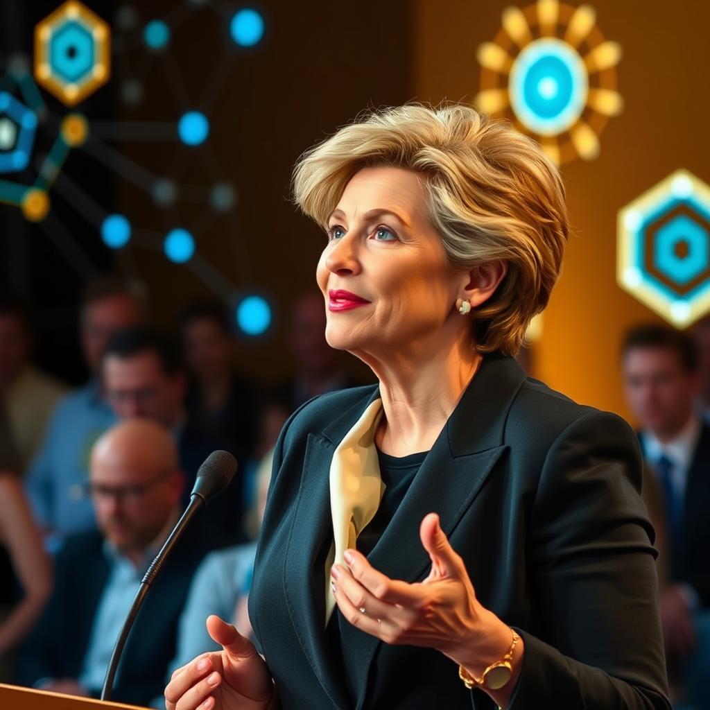 For denne artikel om AI-initiativer i Europa, vil jeg tage et billede, der fanger den passion og målrettethed, Ursula von der Leyen udstråler under sit keynote-talk på AI Action Summit i Paris. Billedet vil blive taget fra en høj vinkel, hvilket giver en oversigt over scenen, hvor von der Leyen står ved talerstolen med spændte deltagere, der lytter opmærksomt. Baggrunden vil være fyldt med visuelle fremstillinger af AI-teknologier, og en dynamisk komposition vil forstærke følelsen af fremdrift og innovation. Jeg vil bruge en Nikon Z6 II med et Nikkor Z 24-70mm f/2.8S objektiv for at sikre skarphed og lysstyrke. Mine indstillinger vil inkludere en blænde på f/4 for at opnå en rimelig dybdeskarphed, mens lukkerhastigheden sættes til 1/160 sekund med en ISO på 640 for at undgå bevægelsesslør i et potentielt livligt miljø. I post-produktionen vil jeg anvende Adobe Lightroom til at justere kontrast og farver, hvilket vil fremhæve både von der Leyens energi og teknologiske visualiseringer, således at billedet træder i karakter som et symbol på Europas AI-ambitioner.