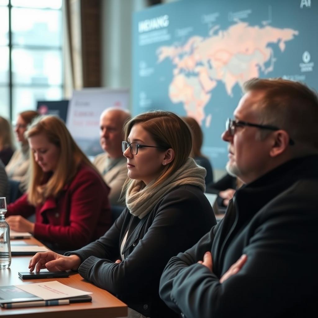 For at visualisere det 🚀 spændende fokus på etisk AI og investeringsinitiativerne i Europa, vil jeg opfange et billede af en interaktiv workshop, hvor deltagerne engagerer sig i AI-projekter og diskussioner. Billedet tages fra en lav vinkel, hvilket giver en nærbillede af ansigtstræk og entusiasme hos deltagerne, mens de interagerer med avanceret teknologi. I baggrunden vil man se store skærme, der præsenterer AI-løsninger og grafiske repræsentationer, der symboliserer samarbejde og innovation. Kameraet, en Sony A7R IV med et 35mm f/1.4 objektiv, vil blive brugt til at indfange den intime atmosfære og detaljerne i deltagerne. Indstillingerne vil være en blænde på f/2.8 for at skabe en perfekt dybdeskarphed og godt lys, en lukkerhastighed på 1/200 sekunder og ISO 500 for optimal skarphed og minimal støj. Efterbearbejdningen vil fokusere på at fremhæve farverne og kontrasten, så billedet fremstår livligt og engagerende, hvilket perfekt afspejler ånden i InvestAI-initiativerne og Europas fremadskuende tilgange til AI. 🧠✨