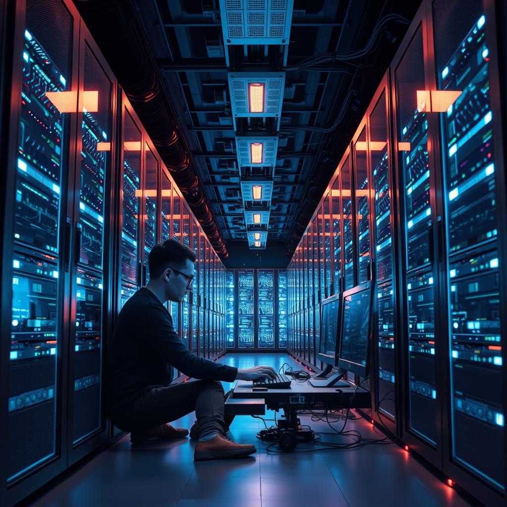 Billedet, jeg planlægger at tage til artiklen om AI-modellernes skalering udfordringer, vil være en dynamisk skildring af et moderne serverrum fyldt med racks af kraftfulde GPU'er. Kompositionen vil inkludere en programmerer, der koncentreret arbejder ved sin computer i forgrunden, omgivet af det futuristiske bløde blå lys fra de mange skærme. Den svage belysning og de kaotiske kabler vil skabe en intens atmosfære, som fremhæver det hårde arbejde og fokus, der kræves for at tackle de tekniske udfordringer, der er forbundet med skalering af AI-modeller. Teknisk set vil jeg anvende et Canon EOS R5-kamera sammen med en 24-70mm f/2.8 linse. Jeg planlægger at indstille blænden til f/4 for passende dybdeskarphed, og bruge en lukkerhastighed på 1/60 sek for at fange alle detaljer, mens ISO'en vil være sat til 800 for at maksimere lysfølsomheden uden at miste billedkvalitet. Under redigeringen vil fokus være på at fremhæve kontrasterne og justere farvetemperaturen, så det blå lys spiller en central rolle i at skabe den ønskede stemning, der reflekterer artiklens temaer.
