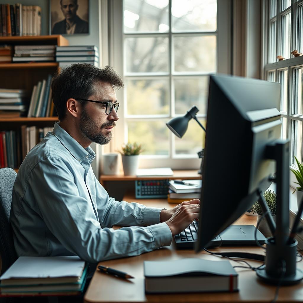 Til den første tredjedel af artiklen kunne et visuelt fængslende billede tage form i et kreativt arbejdsmiljø, hvor en forfatter sidder foran en computer, dybt koncentreret over sit arbejde. Kameraet kunne være placeret i en let højde og peger ned mod forfatterens hænder, mens de trykker på tastaturet. Et blødt, naturligt lys strømmer ind fra et vindue, hvilket skaber en varm og indbydende atmosfære. I baggrunden kan der anes bøger, notesbøger og digitale enheder, der fremhæver samspillet mellem tradition og teknologi, symboliserende hvordan AI integreres i den kreative proces. Billedet er taget med en Canon EOS R5, som er udstyret med et RF 50mm f/1.2L objektiv. Indstillingerne var sat til en blenderåbning på f/2.8 for at skabe en let sløret baggrund, hvilket holder fokus på forfatterens hænder og skærmen. ISO var sat til 200 for at opnå klarhed med et tonet, naturligt lys, mens lukkerhastigheden var 1/100 sek. Post-produktionen inkluderede en let farvejustering for at fremhæve den varme tone, der skulle understrege den kreative undren og dualiteten mellem AI og menneskelig skrivning.