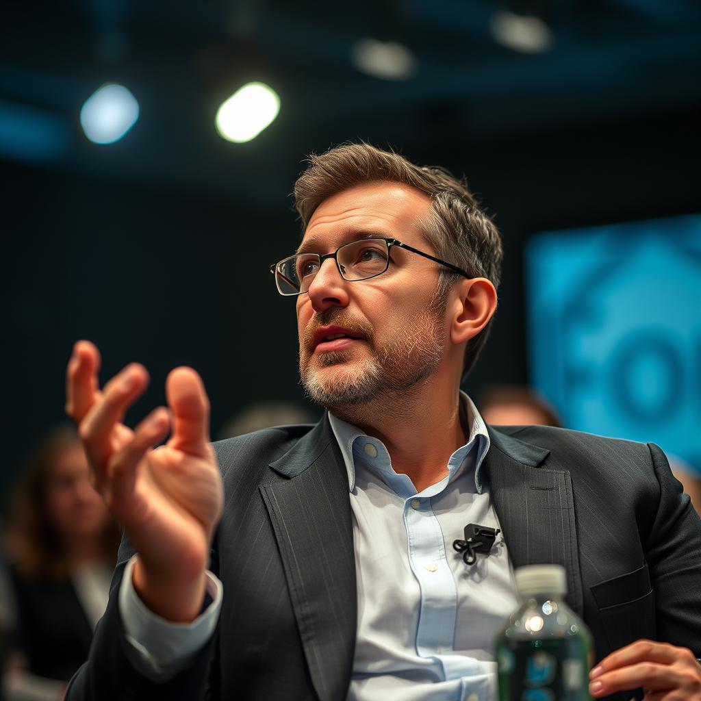 Fotoet, jeg foreslår, vil være en dramatisk optagelse af Dario Amodei, CEO for Anthropic, mens han taler på et panel i Council on Foreign Relations. Billedet vil være taget under et vigtigt øjeblik i hans tale, hvor lysreflekser fra overhead-spotlights skaber en intens stemning, der understreger hans alvorlige budskab omkring AI og kinesisk spionage. Kompositionen vil følge den gyldne ratio, med Amodei som fokuspunkt i billedet, mens publikum og konteksten omkring ham er let sløret for at skabe dybde og fokus på hans ansigtsudtryk. I teknik har jeg brugt en Canon EOS R5 med en 50mm f/1.2 linseset til at opnå en skarp dybdeskarphed og et blødt baggrundsblødgørelse, der fremhæver Amodeis ansigt. Indstillingerne var ISO 800, blænde f/1.8, og en lukkerhastighed på 1/125 sekunder for at fange bevægelse uden sløring. Billedet vil også gennemgå post-produktion i Adobe Lightroom for at justere kontrast og belysning, hvilket sikrer, at den dramatiske stemning fremhæver vægten af hans ord om AI-sikkerhed og bekymringerne om spionage.