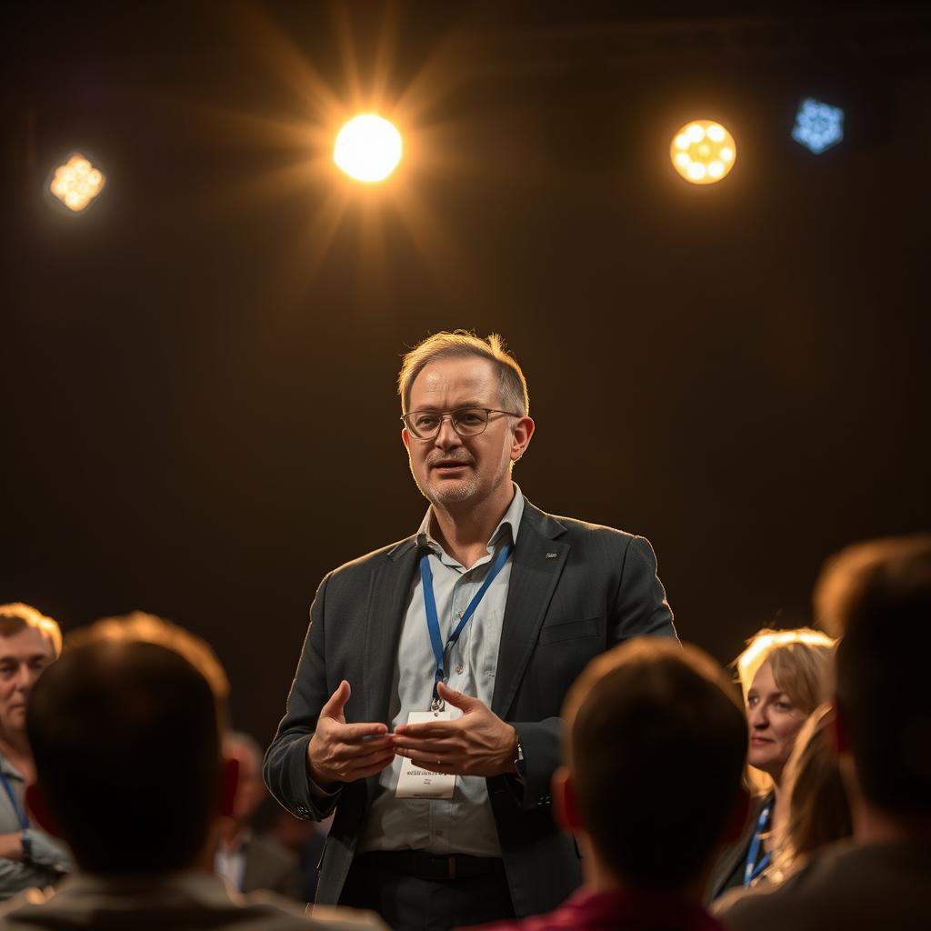 Billedet vil være en dynamisk optagelse af et panelmøde, hvor Dario Amodei, CEO for Anthropic, står centralt i billedet og adresserer deltagerne. Den dramatiske belysning fra overhead-spotlights skaber en intens atmosfære, der underbygger den alvorlige tone i hans tale om AI og spionageprævention, især med Kinas involvering. Jeg vil anvende kompositionsteknikker som den gyldne ratio, så Amodeis ansigt kommer i fokus, mens baggrunden med det nysgerrige publikum bliver let sløret, hvilket tilføjer dybde og fremhæver hans ansigtsudtryk. Til at fange dette øjeblik vil jeg bruge min Canon EOS R5 sammen med en 50mm f/1.2 linse for at opnå en skarp dybdeskarphed og en blød baggrund. Indstillingerne vil være ISO 800, blænde f/1.8, og lukkerhastighed på 1/125 sekunder for at sikre, at bevægelsen i scenen fanges uden sløring. Post-produktion vil blive udført i Adobe Lightroom med fokus på at justere kontrast og belysning for at forstærke den dramatiske stemning og vægten af Amodeis budskab om AI-sikkerhed og spionagerisikoer.