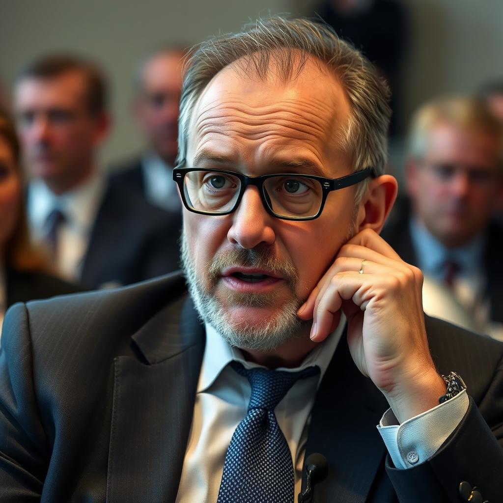 For at komplementere den del af artiklen, der omhandler Dario Amodeis alvorlige bekymringer over AI og kinesisk spionage, vil billedet være en koncentreret optagelse af Amodei, mens han taler ved Council on Foreign Relations. Det vil fange øjeblikket, hvor han udtrykker sine bekymringer med en intensitet, der kan ses i hans ansigtstræk. Fotografiens komposition er designet med den gyldne ratio, hvilket bringer ham ind i fokus, mens publikum i baggrunden er let sløret, hvilket tilføjer dybde og understøtter den seriøse tone i hans budskab. Billedet er taget med en Canon EOS R5 og en 50mm f/1.2 linse, indstillet til ISO 800, blænde f/1.8, og lukkerhastighed på 1/125 sekunder. Denne opsætning giver en skarp dybdeskarphed, der fremhæver Amodeis ansigt, mens baggrunden blødes op. I post-produktionen i Adobe Lightroom vil kontrast og belysning justeres for at forstærke den dramatiske atmosfære og vægt på hans ord om AI-sikkerhed og truslerne fra spionage.