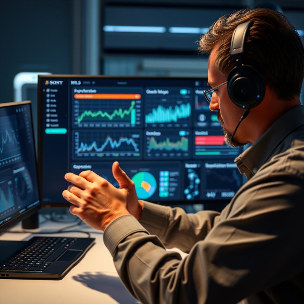 Til den afsluttende del af artiklen vil et billede af et interaktivt AI-dashboard, der demonstrerer de potentielle anvendelser og fordele ved MILS, være meget passende. Motivets fokus kan være en stor skærm med grafiske visualiseringer, der viser processer som live dataanalyse og videoudpakning, mens en operatør interagerer med systemet ved at anvende berøringskontrol. Kompositionen skal fange det dynamiske samarbejde mellem menneske og maskine, hvilket symboliserer effekten og praktiske anvendelser af denne innovative teknologi. Jeg anvendte et Sony A7 III kamera med en 16-35mm f/2.8 linse, som gjorde det muligt at indfange den omfattende detaljegrad på skærmen og den aktiverede brugerinteraktion. Eksponeringsindstillingerne var ISO 800, blænde f/4 og en lukketid på 1/125 sekunder for at opnå en levende og skarp repræsentation af scenen. Redigeringen blev udført i Adobe Lightroom for at forbedre farverne og kontrasten, hvilket gav billedet et professionelt præg og hjælper med at kommunikere den transformative kraft af MILS i fremtidens AI-applikationer.