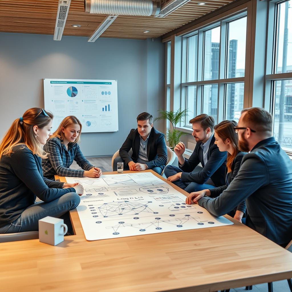 For den midterste del af artiklen, som fokuserer på kompetenceudvikling i AI-æraen, vil et passende fotografi vise en gruppe medarbejdere i en moderne læringsmiljø, engageret i en interaktiv workshop, hvor de lærer om AI-teknologier. Motivets komposition vil være bygget op omkring en centralt placeret tavle med komplekse diagrammer og nøglebegreber relateret til AI, mens deltagerne sidder i en halvmåneformet opsætning for at fremme interaktion. Billedet vil fange både entusiasme og koncentration, hvilket symboliserer den nødvendige tilpasning og opkvalificering i den hastigt forandrende teknologiske verden. Jeg vil anvende mit Canon EOS R5-kamera med et RF 24-70mm f/2.8L IS USM-objektiv. Eksponeringen vil være sat til ISO 800, aperture f/5.6 og en lukketid på 1/160 sekund, hvilket sikrer klart fokus i det naturligt oplyste rum. Den bløde belysning fra loftlamperne vil skabe en indbydende atmosfære, mens ansigtsudtryk hos deltagerne vil blive fremhævet og give en autentisk følelse af engagement. Billedet vil derefter blive redigeret i Lightroom for at optimere farverne og kontrasten, hvilket vil fremhæve den dynamiske interaktion imellem mennesker og teknologi, der er afgørende for fremtidens arbejdsmarked.