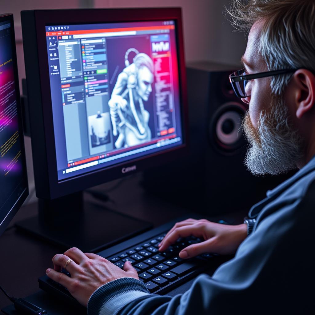 Til den første tredjedel af artiklen kan et passende billede være et dynamisk og futuristisk fotografi af en person, der arbejder på en computer med Ideogram 3.0 åbnet på skærmen. Kompositionen skal fokusere på både skærmen og brugerens ansigt, der lyser op af de farverige genererede billeder, som programmet producerer. Dette skud vil også inkludere en nærbillede af tastaturet, med fingerne strategisk placeret over klaviaturets nøgler, skaber en sentirende forbindelse mellem kreativitet og teknologi. Billedet kan tages med et Canon EOS R5-kamera, udstyret med et RF 24-70mm f/2.8L IS USM objektiv. Indstillingerne kan være en blændeåbning på f/4 for at give en mild dybdeskarphed og samtidig holde både skærm og bruger i fokus, med en lukkertid på 1/60 sekunder for at fange den naturlige lysstyrke fra skærmen. Et blødt LED-lys kan placeres ud for den person, der arbejder for at tilføje varme til stemningen og fremhæve ansigtstræk. Efterfølgende kan redigeringen involvere justering af kontrast og farvemætning i Lightroom for at optimere de visuelle elementer og skabe en indbydende og inspirerende atmosfære, der fremhæver den demokratiske tilgang til AI-drevet billedgenerering, som Ideogram 3.0 repræsenterer.