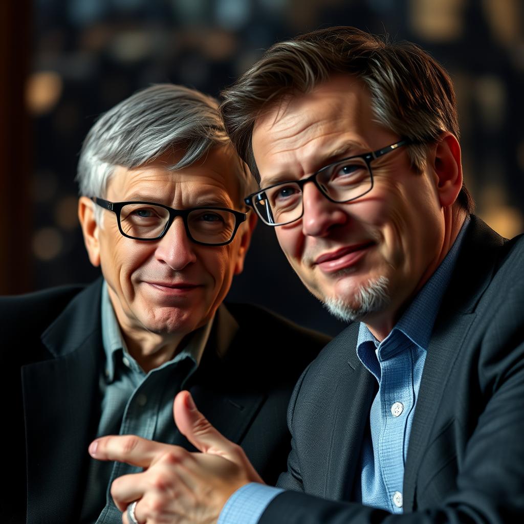 Et passende billede til denne artikel ville være et dramatisk portræt af Bill Gates og Jimmy Fallon under deres interview. Jeg ville tage billedet med et Canon EOS R5 udstyret med et RF 50mm f/1.2 objektiv. Den brede blændeindstilling giver mulighed for en lav dybdeskarphed, så både Gates og Fallon fremstår skarpe og fremtrædende, mens baggrunden udviskes til en harmonisk bokeh. Dette fremhæver deres ansigtstræk og udtryk, der reflekterer dybden i deres samtale om AIs fremtid. Kompositionen vil følge tredelingsteorien, hvor de to personer placeres i de ydre sektioner af billedet, mens et varmt scenelys bader dem i glød. Dette skaber en intim og nærværende atmosfære, perfekt til at understrege det alvorlige indhold i deres diskussion. Efterbehandling i Adobe Lightroom ville optimere lys, kontrast og farvetoner, så billedet fremstår både levende og professionelt – en visuelt imponerende ramme til artiklen om Gates' forudsigelser om AI.