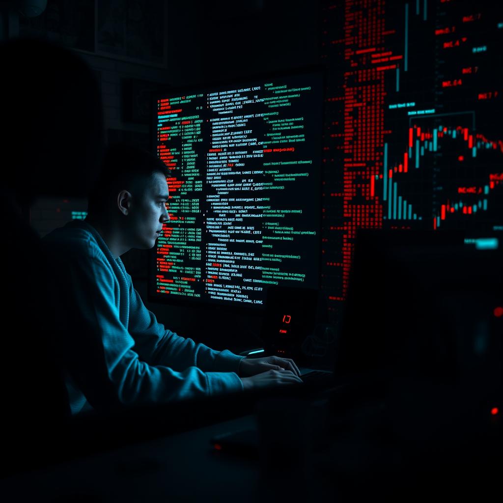 Billedet, der vil komplementere artiklen om Reddit og Googles dataaftale, forestiller en person, der intens fokuseret arbejder ved en moderne computer, omgivet af dramatiske digitale elementer som koder, grafer og grafiske repræsentationer af data, der svømmer rundt i rummet. Kompositionen fanger både enkeltpersonen og den komplekse teknologiske verden, der definerer debatten om datamonetisering og ejerskab. Det visuelle element af datagrafik i baggrunden understreger den centrale konflikt mellem brugerens kontrol over deres data og tech-giganternes monopol. Billedet blev skudt med en Canon EOS R5, udstyret med en RF 24-70mm f/2.8-linse ved en blændeåbning på f/2.8 for at skabe en blød sløring omkring motivet. Lukkerhastigheden var indstillet til 1/100 sek. i et kontormiljø oplyst med blødt kunstlys, der skabte en varm og indbydende atmosfære. I post-produktionen blev der tilføjet grafiske elementer, der dynamisk visualiserede dataflowet, hvilket gav billedet en modernistisk præg, der effektivt illustrerer essensen af artiklens meddelelse om brugerdeltagelse og decentralisering af dataejerskab.