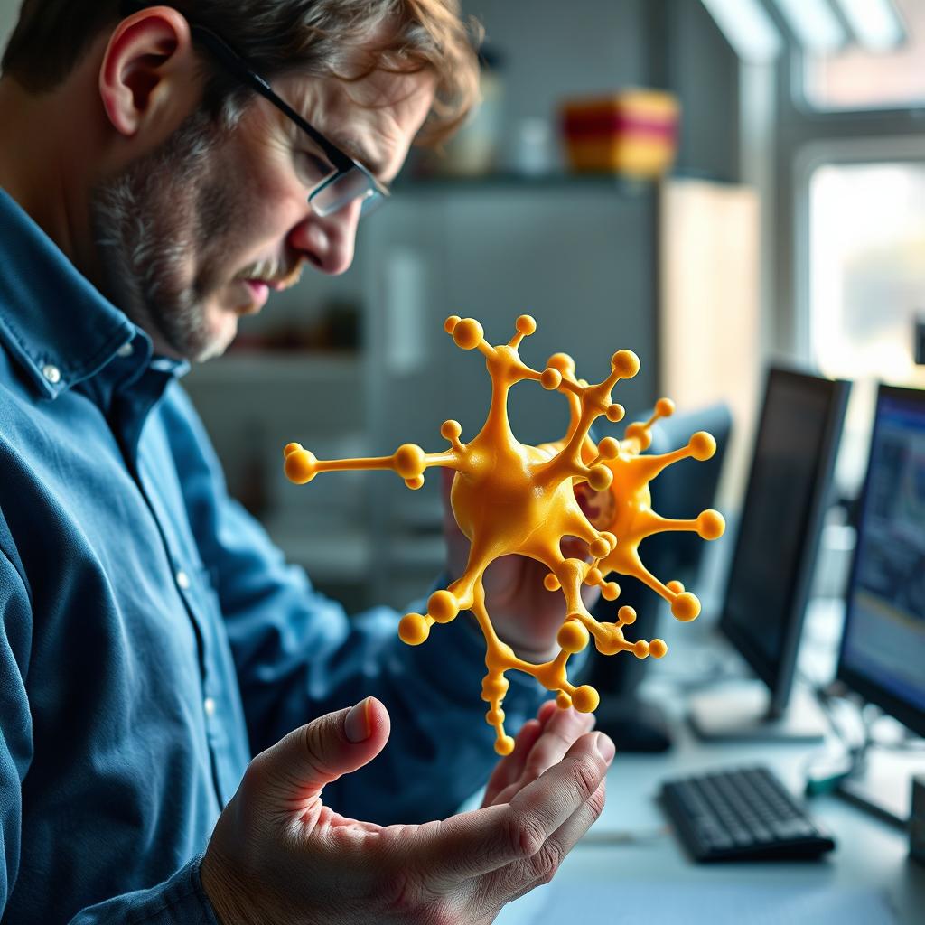 Til den første tredjedel af artiklen om molekylær design har jeg taget et billede, der kronisk fanger et øjeblik fra et laboratorium, hvor forskere arbejder med molekylære strukturer. Motivets fokus er en forsker, der alvorligt betragter en cykel-lignende model af et molekyle, der er skabt af glitrende, farverige kugler og stænger. Kompositionen indeholder både nærbillede af modelen og en sløret baggrund, der viser kemiudstyr og computere, hvilket giver et indtryk af det komplekse og innovative miljø, hvor molekylært design finder sted. Billedet er taget med en Canon EOS R5 og et RF 85mm f/1.2L objektiv, hvilket muliggør en smuk bokeh-effekt, der fremhæver forskeren og molekylen. Eksponeringsindstillingerne var ISO 100, blænde f/2.8 og en lukketid på 1/125 sekunder, hvilket sikrede, at detaljerne i både modellen og forskeren blev fanget skarpt, mens blødheden i baggrunden skabte en drømmende atmosfære. Billedredigeringen inkluderede justering af kontrast og farvemætning for at fremhæve de futuristiske elementer af molekylær design og understrege den digitale transformation, som AI-teknologier bringer til feltet.