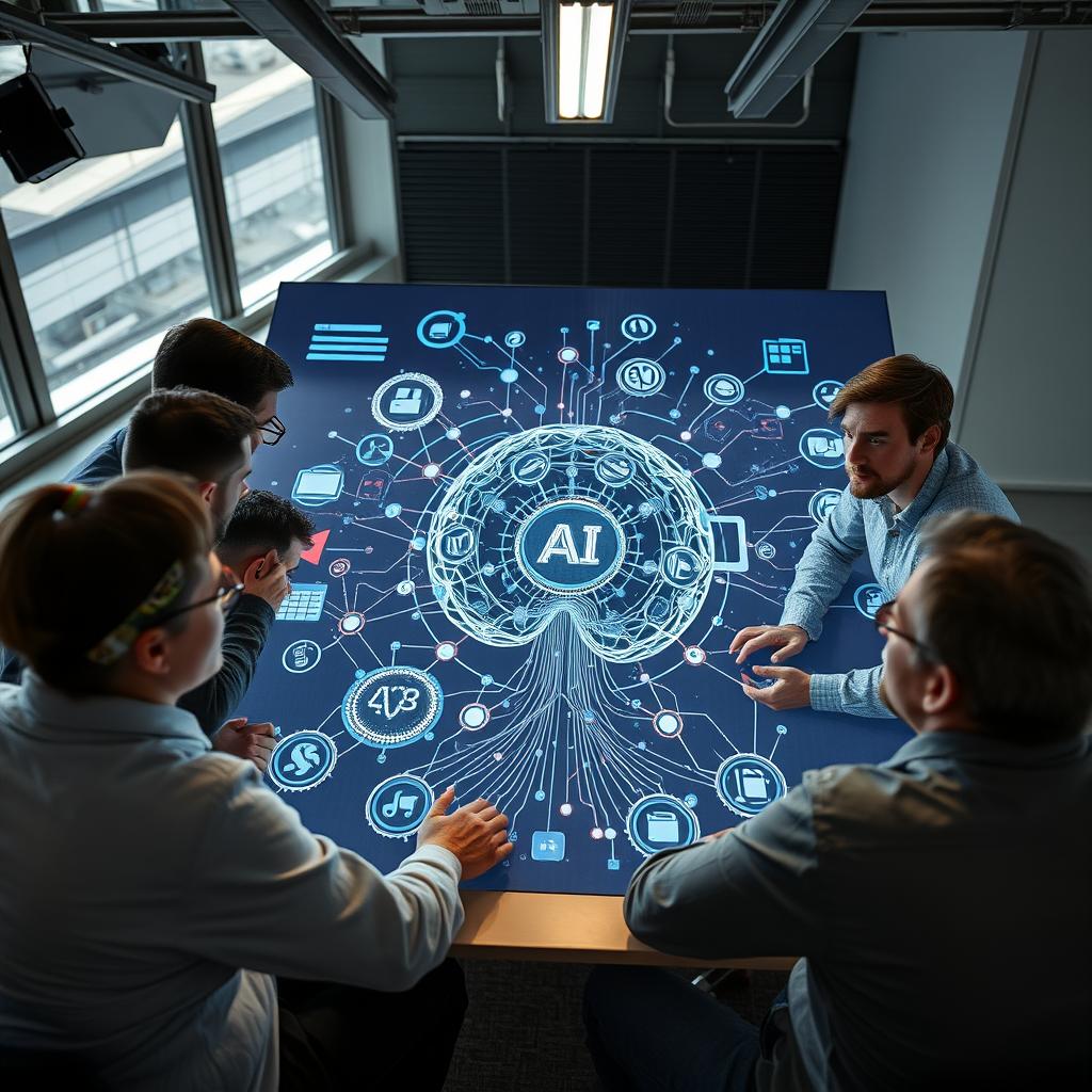 Til den sidste del af artiklen om SSIs kunstig intelligens, vil et foto af et dynamisk brainstorming-møde blandt SSIs ingeniører være ideelt. I billedet ser vi et engageret team samlet omkring et stort, interaktivt skærm, hvor komplekse AI-modeller visualiseres. Deres ansigtstræk udtrykker passion og beslutsomhed, hvilket fanger den intense atmosfære, der præger deres stræben efter at skabe en sikker superintelligens. Billedet er bygget op omkring det gyldne snit, der fremhæver både samspillet mellem teamet og den teknologi, de interagerer med. Billedet er taget med en Canon EOS R5 ved en brændvidde på 35mm og blænde f/2.8, hvilket giver en skarp fokus på ansigtstrækene, mens baggrunden let uskarphed skaber en følelse af dybde. Belysningen bruger bløde LED-lamper, der tilføjer varme og skaber et inspirerende miljø. Efterbehandlingen i Lightroom bevarer detaljerne og justerer kontrasterne for at formidle det engagerede og innovative ånd, der driver SSIs unikke tilgang til AI-udvikling. Dette billede vil effektivt kommunikere ikke blot virksomhedens teknologiske ambitioner, men også det menneskelige aspekt af deres mission.