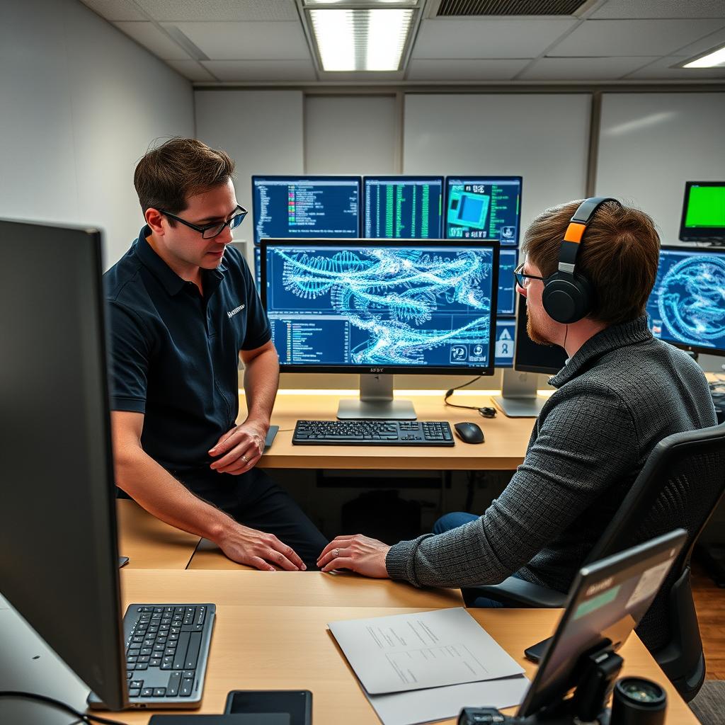 Til den midterste del af artiklen ville et passende billede vise en innovativ arbejdssituation, hvor forskere fra UIUC og NVIDIA arbejder sammen omkring en avanceret computerstation, der visualiserer komplekse datamodeller. Billedet fanger det intense fokus hos forskerne, der betragter skærmen, mens grafiske repræsentationer af de ultra-lange kontekstmodeller præsenteres. Kompositionen udnyttede et dynamisk perspektiv, der fremhæver det kollektive samarbejde mellem mennesker og teknologi, hvilket symboliserer fremskridtene i AI-forskning. Jeg anvendte et Sony A7R IV-kamera udstyret med en 35mm f/1.4-linse, hvilket gav mig mulighed for at fange dybdeskarphed og detaljer i scenen. Eksponeringsindstillingerne var ISO 800, blænde f/2.8 og en lukkerhastighed på 1/200 sekunder for at sikre et klart fokus på forskerne, mens baggrunden blev blødt ud. Efterfølgende blev fotograferingen finjusteret i Adobe Photoshop, hvor kontrast og lysstyrke blev optimeret for at fremhæve de teknologiske detaljer på skærmen. Dette billede understøtter artiklens budskab om den revolutionerende udvikling inden for AI og den nye evne til at bearbejde vast data.