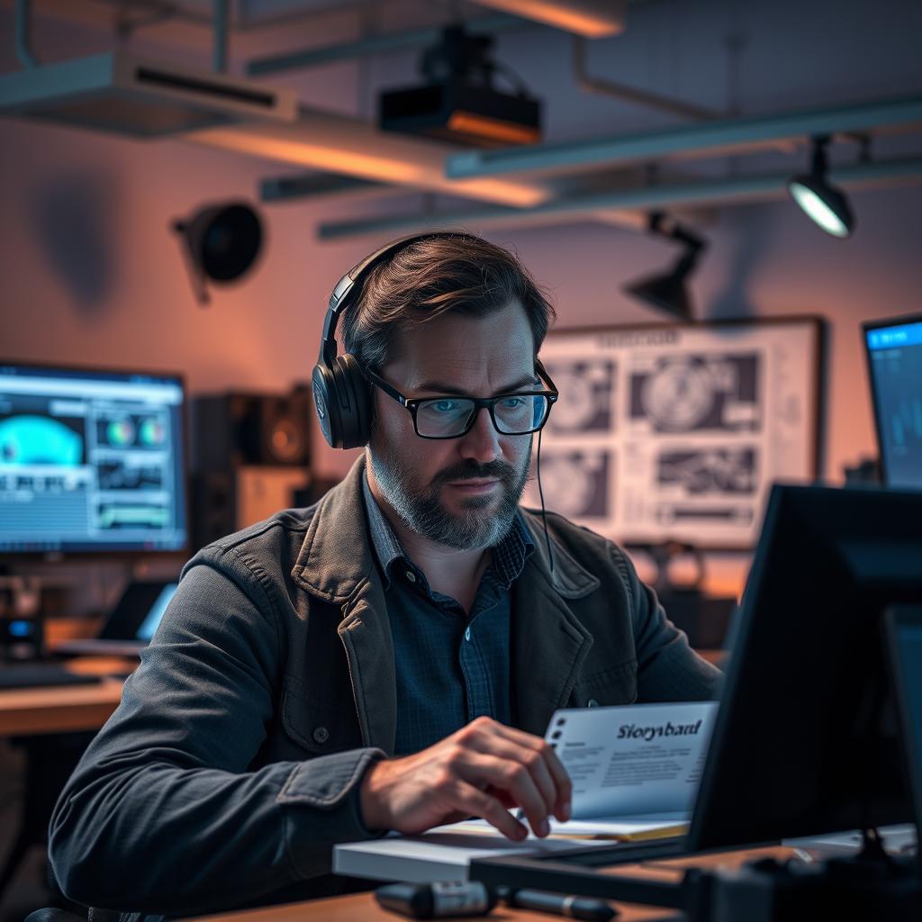 Billedet til artiklen kan vise en filmmager i et moderne og teknologisk inspireret arbejdsmiljø, hvor AI-værktøjer anvendes som aldrig før. Motivets fokus er en instruktør, der intens koncentreret står foran en stor skærm, der viser storyboard-software, mens baggrunden prydes af forskellige manuskriptbrydningsværktøjer. Farvetemaet domineres af bløde blå nuancer, som symboliserer den futuristiske stemning, som AI bringer til filmproduktionen. Dette billede underbygger det kreative potentiale og de muligheder, som AI giver filmskabere til at arbejde mere effektivt og innovativt. Fotografiet er taget med et Canon EOS R5 kamera udstyret med et 24-70mm f/2.8 objektiv, hvilket sikrer både skarphed og en god dybde i billedet. En blændeværdi på f/4 er valgt for at skabe en attraktiv baggrundsafskygning, samtidig med at ISO-værdien holdes lav (100-200) for at minimere støj. Med en lukkerhastighed på 1/125 sekund kan alle bevægelser fryses i øjeblikket, hvilket yderligere fremhæver klarheden i billedet. Dette skud formidler problemfrit essensen af teknologisk transformation i filmproduktion og den kreative frihed, der følger med anvendelsen af AI.