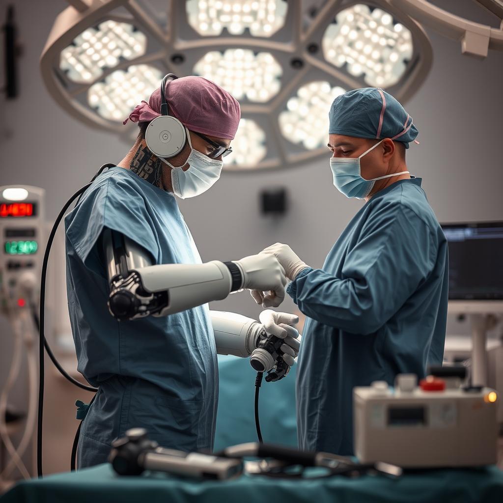 Til den afsluttende del af artiklen om den nye milepæl for robotkirurgi har jeg indfanget et billede af Hugo-systemet i aktion på en operationsstue. Billedet viser en kirurg iført operationsdragt og masker, der fokuserer intenst på robotten, som præcist udfører en kompleks procedure. Kompositionen er valgt med omhu for at fremhæve den harmoniske interaktion mellem den menneskelige kirurg og den avancerede robotteknologi. I baggrunden kan man se skærme, der viser operationsdata, hvilket skaber en følelse af højteknologi og innovation. Jeg brugte et Canon EOS R5-kamera udstyret med en 24-70mm f/2.8-linse for at opnå både skarphed og dybde i billedet. For at tage billedet i den typiske lave belysning, der findes på operationsstuer, indstillede jeg ISO til 1600 med en lukketid på 1/125 sekund, hvilket sikrede, at hver detalje fremstod klar uden uskarphed. Den let slørede baggrund understreger robotten som centrum for opmærksomheden, mens post-produktionen inkluderede kontrast- og farvetonejusteringer for at skabe en dramatisk effekt, der skildrer den betydelige innovation inden for urologisk kirurgi.