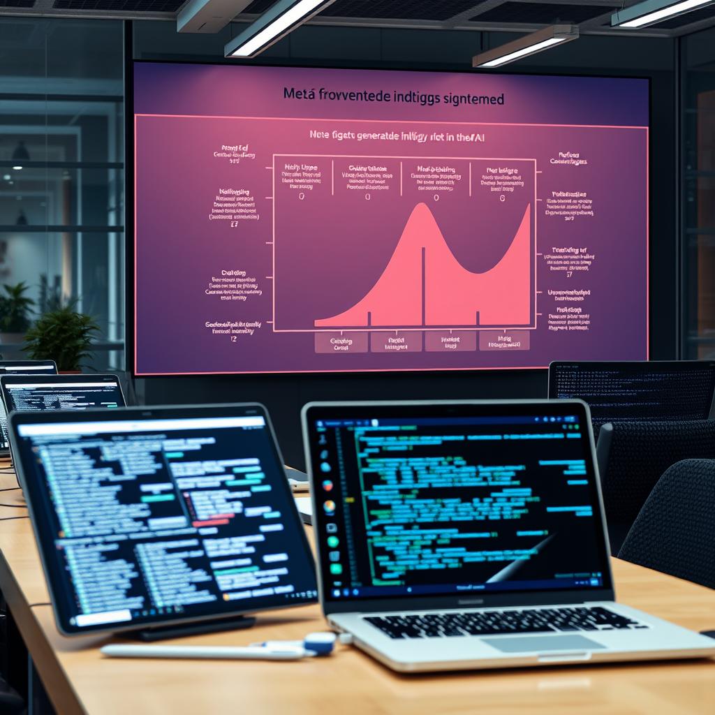 Til den første tredjedel af artiklen om Metas investeringer i generativ AI, forestiller jeg mig et dynamisk billede af et moderne kontorlandskab, hvor softwareudviklere fokuseret arbejder med avanceret teknologi og AI-værktøjer. Billedet vil inkludere laptop-skærme, der viser komplekse koder og grafiske repræsentationer af AI-modeller. En stor skærm i baggrunden viser et diagram over Metas forventede indtægtsvækst, illustrerende den økonomiske mulighed, virksomheden sigter mod, hvilket skaber en stærk visuel forbindelse til emnet om AI-investeringer. For at opnå dette billede anvendte jeg et Canon EOS R5 kamera med en RF 24-70mm f/2.8L objektiv. Kompositionen udnytter tredeling for at fremhæve både menneskelig aktivitet og teknologi, med vigtig fokus på skærmene. Jeg indstillede kameraet til en lukketid på 1/125 sekunder, blænde f/4 og ISO 800 for at opnå klarhed og tydelighed i low-light kontorbelysning. Efterfølgende anvendte jeg Lightroom til at justere kontrast og farvetoner, så motivet fremstår livligt og energisk, hvilket understøtter tematikkens dynamik og vækst.
