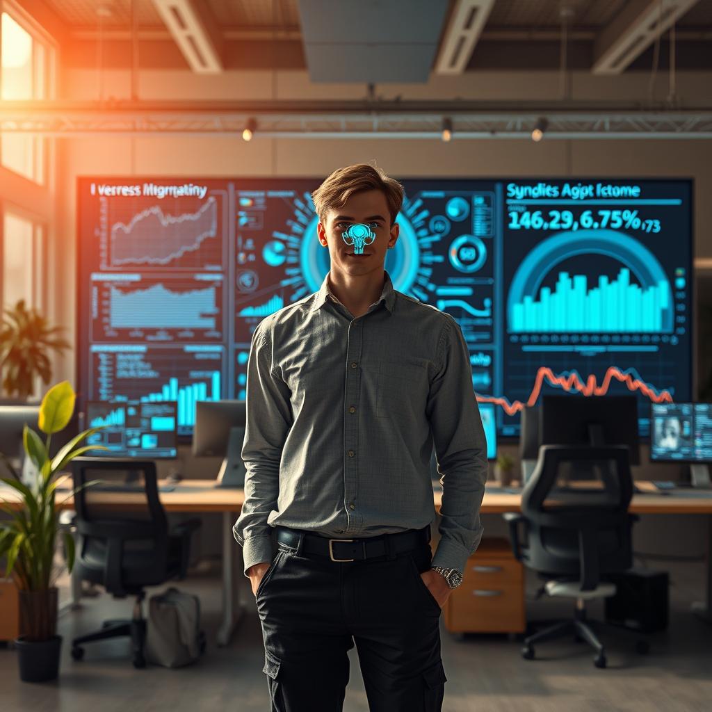 Billedet til den første tredjedel af artiklen vil vise en moderne arbejdsplads, hvor medarbejdere arbejder med AI-teknologi. Fokus vil være på en ung, engageret IT-leder, der står foran en stor skærm, hvor grafiske repræsentationer af data, AI-algoritmer og projektfremskridt vises. Kompositionen vil udnytte et dynamisk perspektiv, hvor skærmens lys oplyser ansigtet på lederen, der viser begejstring over Chimeras muligheder. Baggrunden vil indeholde ergonomisk udstyr, planteindretning og innovative teknologiske elementer, der repræsenterer fremtidens arbejdsplads. Til at tage dette billede vil jeg bruge mit Canon EOS R5-kamera med et 24-70mm f/2.8 objektiv. Jeg vil indstille blænde til f/4 for at opnå en god dybdeskarphed, så fokus vil være på lederen, mens baggrunden er lidt uskarp. Eksponeringen vil være sat til 1/125 sekunder, ISO 400 for at fange detaljer i det svagt oplyste rum, mens jeg har anvendt lysopsætning med et blødt LED-lys for at fremhæve ansigtstræk og give billedet en varm atmosfære. Dette billede vil tydeligt kommunikere essensen af den nyåbnede AI-verden og dens indflydelse på virksomheder.