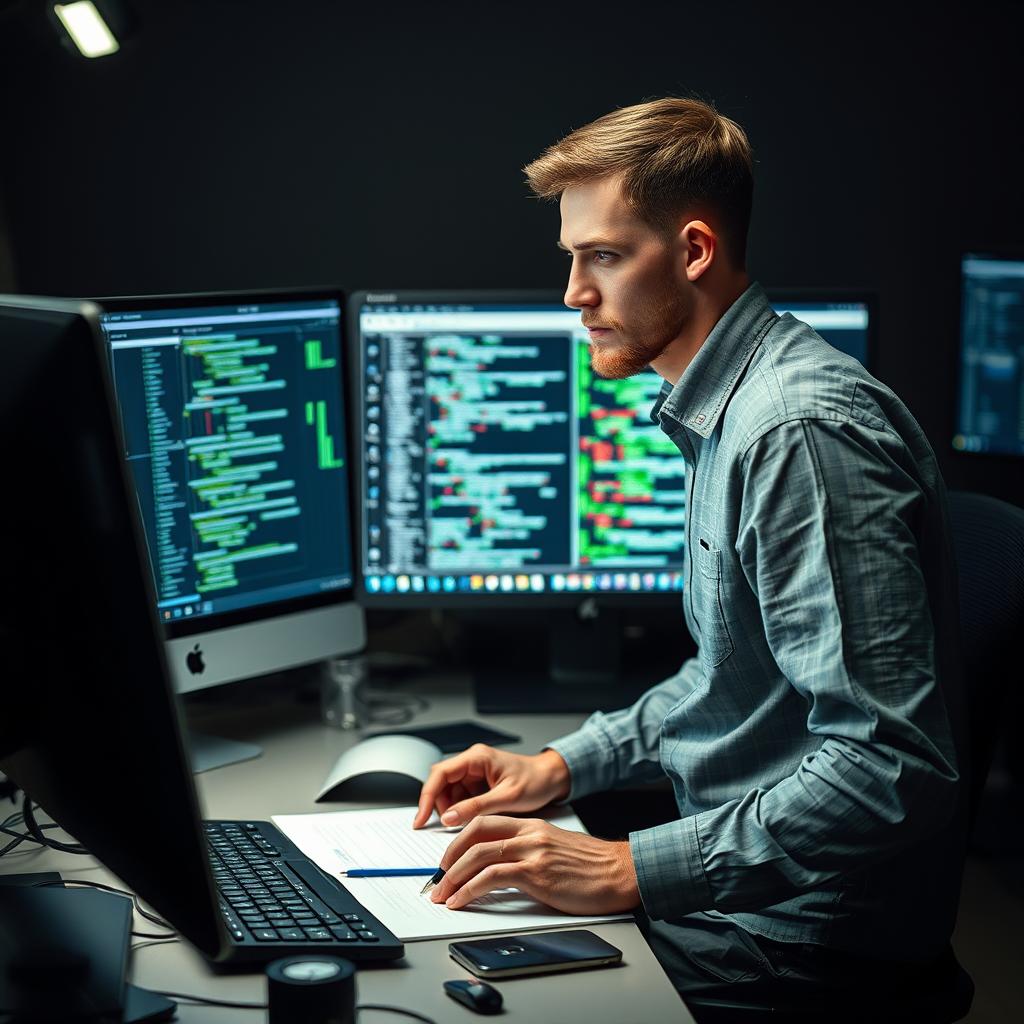 Til den første tredjedel af artiklen ville et foto, der viser en forsker, der arbejder ved et moderne skrivebord fyldt med computere og teknologisk udstyr, være ideelt. Motivets fokus vil være på den intense koncentration i forskerens ansigt, mens hen står overfor en skærm med komplekse datasæt og programmeringskoder relateret til sprogmodeller. Kompositionen vil følge tredelingsteorien, hvor forskeren befinder sig i det ene felt, og skærmen i det andet for at skabe en dynamisk interaktion mellem mennesket og teknologien. Billedet vil blive taget med en Canon EOS R5, udstyret med en RF 50mm f/1.2 linsse for at opnå en smuk bokeh, der bløder baggrunden ud og dermed fremhæver forskeren. Eksponeringen vil være indstillet til f/2.8 ved en lukkerhastighed på 1/125 sekunder, ISO 400, for at sikre tilstrækkeligt lys indendørs, uden at miste detaljer i skyggerne. Efterfølgende vil der blive gjort brug af Lightroom til at justere kontrasten og farvetonerne, så billedet fremhæver den spænding og nysgerrighed, som føl