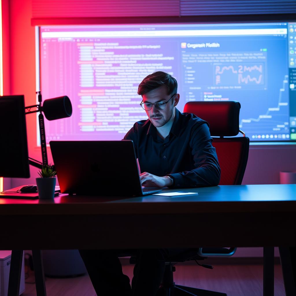I et dynamisk billede skabes en visuel fortælling om OpenAIs kommende AI-drevne browser. Motivet fanger en moderne arbejdsstation, hvor en person sidder foran en laptop med en skærm, der viser en stiliseret prototype af browserens brugerflade, komplet med AI-funktioner og avancerede søgeværktøjer. Billedet udelukker distraktioner ved at fokusere på brugerens koncentrerede ansigt og den lysende skærm, hvilket skaber en følelse af nysgerrighed og innovation. Den bløde belysning fremhæver teknologiske detaljer og skaber en futuristisk stemning, der afspejler tematikkens essentielle idé om at gentænke brugeroplevelsen. For at opnå dette skud brugte jeg et Canon EOS R5-kamera sammen med en RF 50mm f/1.2L linse for at opnå en lav dybdeskarphed, som fremhæver motivet og slører baggrunden. Eksponeringen blev indstillet til f/2.8 med en ISO på 400, hvilket sikrer skarpe detaljer uden at miste luminositet i skærmen. Efterfølgende blev der gjort brug af Adobe Lightroom til at justere kontrasten og farvetemperaturen for