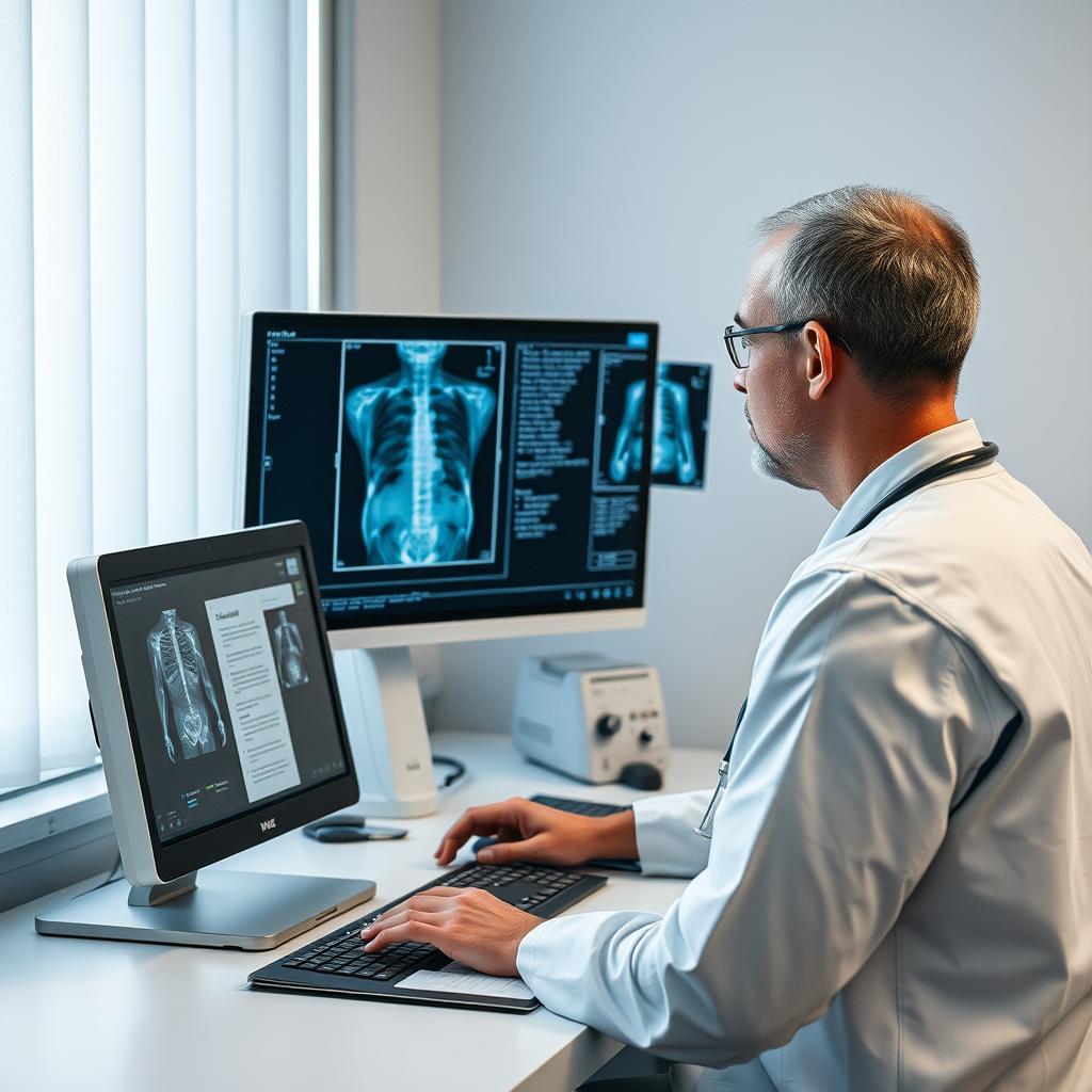 Til den midterste sektion af artiklen ville et foto af en klinisk kontekst, hvor sundhedspersonale bruger MedGemma 27B Multimodal ved at analysere både en patients røntgenbillede og en journal, være perfekt. Motivets fokus vil være på en læge, der hælder sig ind over en computer, som viser et interaktivt interface med både billeder og tekst. Dette vil belyse den multimodale integrationskraft, modellen har, mens der foregår et aktivt samarbejde mellem teknologi og klinisk viden. Kompositionen vil følge gyldne snit for at sikre, at hovedfokus ligger på lægens handlinger og skærmen, samtidig med at øvrige elementer i rummet tilføjer kontekst. Billedet vil blive taget med et Canon EOS R5 med et 24-70mm f/2.8 objektiv, hvor jeg anvender en blenderåbning på f/4 for at opnå en blød baggrundssløring og derved fremhæve motivet. Eksponeringsindstillingerne vil være 1/125 sek. ved ISO 800 for at sikre skarpe detaljer, selv under kunstig belysning. Efterfølgende vil post-produktionen inkludere farvekorrektion og kontras