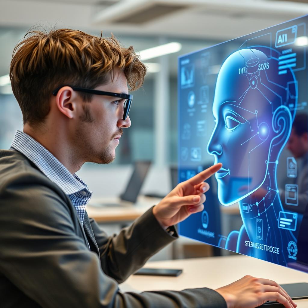 Til den første tredjedel af artiklen kunne et passende foto vise et kreativt og futuristisk miljø, der illustrerer interaktionen mellem mennesker og AI-teknologi. Billedet kan være opsat i en moderne kontorindstilling, hvor en skikkelse (en skuespiller eller model) interagerer med en digital skærm, der viser visualiseringer af Play AIs teknologiske platform. Kompositionen skal fokusere på ansigtstræk for at fange den menneskelige reaktion, mens skærmen i baggrunden tydeligt illustrerer teknologien, såsom grafiske elementer af bølger og stemmeskabelse. Udstyret, der kunne anvendes, omfatter et DSLR-kamera som Canon EOS R5 med en 24-70mm f/2.8 linse for at sikre skarpe, klare billeder. Indstillingerne ville typisk være ISO 200, blænde f/4 for at få en god dybdeskarphed og en lukketid på 1/125 sekunde for at undgå bevægelsesslør. Billedet kan efterbehandles i Adobe Lightroom for at justere farvetoner og kontrast, så det fremhæver den innovative atmosfære, der omgiver Play AIs teknologi og dens krav til mennes
