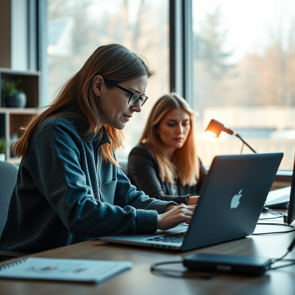 Til denne artikel vil jeg tage et billede af en moderne arbejdsplads, der illustrerer samspillet mellem mennesker og AI-teknologi. Billedet fanger en udvikler i færd med at interagere med en AI-baseret programmeringsassistent på sin laptop, mens hun rådgiver en kollega. Kompositionen viser to personer, hvor den primære udvikler er centreret i billedet med et klart fokus på skærmen, der fremhæver AI-værktøjet. Det naturlige lys fra vinduet giver en varm og indbydende atmosfære, mens en sløret baggrund skaber dybde og sprogligt signalerer den travle arbejdsplads. Billedet vil blive taget med en Canon EOS R5, udstyret med et 24-70mm f/2.8 objektiv. Eksponeringsindstillingerne vil være ISO 400, blænde f/4 og en lukketid på 1/125 sekund for at sikre skarphed og korrekt lysbalance. Efterfølgende vil beskæringer og farvejusteringer blive udført i Adobe Lightroom for at forbedre det visuelle indtryk og fremhæve nuancerne af samarbejde mellem menneske og maskine. Dette billede vil ikke blot ramme essensen af det aktu