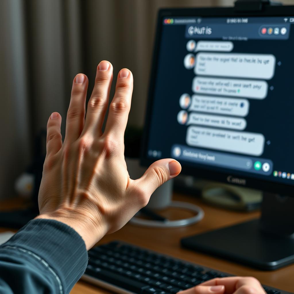 Billedet, der vil ledsage artiklen, viser en interaktion mellem en bruger og en AI-assistent på en computer, hvor fokus er på skærmen, der viser et chatbot-vindue. I forgrunden ses brugerens hånd i en delikat gestus, som om de overvejer deres næste spørgsmål. Skærmens indhold viser et eksempel på en dialog, hvor AI-assistenten giver et korrekt svar, men derefter ændrer mening i lyset af modstridende information fra brugeren. Billedet er taget med en Canon EOS R5, udstyret med en 24-70mm f/2.8 linse, eksponeret ved f/4, 1/125 sek og ISO 400 for at fremhæve detaljerne i skærmen og de subtile ansigtsudtryk. Kompositionen nøje følger tredelingsteorien, hvor skærmens indhold er placeret i det centrale felt for at tiltrække opmærksomhed, mens brugerens hånd i forgrunden skaber en dynamisk forbindelse til interaktionen. Det bløde lys fra et nærliggende vindue tilføjer varme til scenen og understøtter en følelse af intimitet og eftertænksomhed, hvilket er vigtigt i at fremhæve kompleksiteten i AI-interaktioner og de