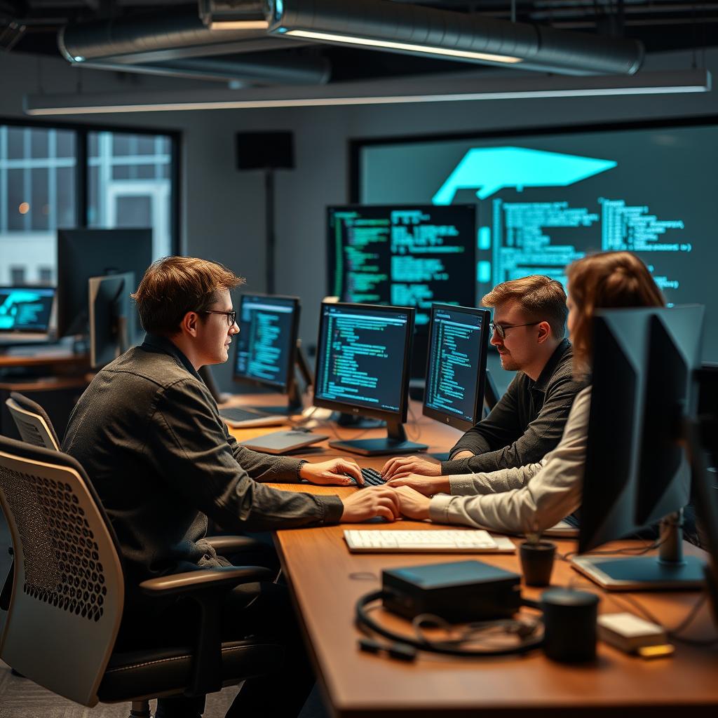 For at komplementere den første tredjedel af artiklen om DiffuCoder, ville et ideelt foto vise et dynamisk samarbejde mellem mennesker og teknologi i en moderne udviklingsmiljø. Billedet vil fange en gruppe af udviklere, der sidder foran deres computere med visuelle repræsentationer af kode og AI-modeller på skærmen, mens de diskuterer og skitserer idéer. Den metalliske glans fra computerudstyret og det bløde lys fra skærmene skaber en kontrast, som fremhæver den moderne teknologiske kontekst. Fotografiet vil være taget med et Canon EOS R5 med en 24-70 mm f/2.8 linse, indstillet til ISO 800 for at fange den naturlige stemning omkring dem. Lukketiden vil være 1/60 sekunder for at fange bevægelsen i diskussionen, samtidig med at dybdeskarpheden holdes lav for at fokusere på deltagerne og give en blød uskarphed til baggrunden. Billedet vil blive efterbehandlet i Adobe Lightroom for at justere kontrasten og farverne, så det afspejler det innovative og intense miljø omkring udviklingen af DiffuCoder.